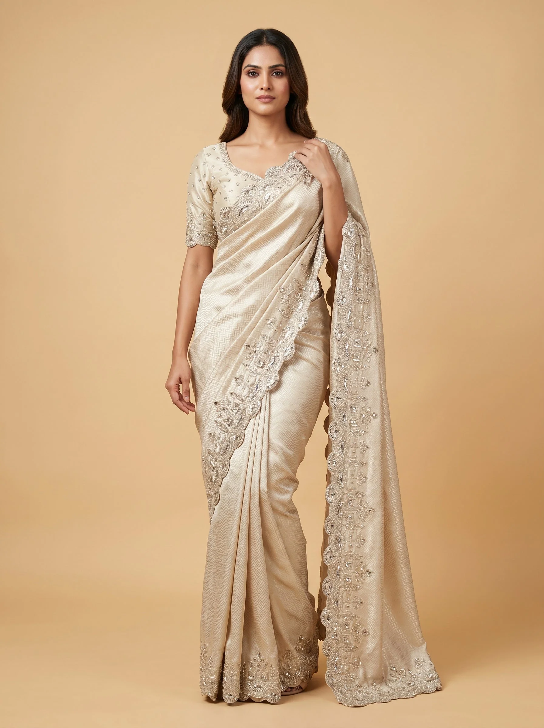 Gold embroidered saree with ornate work