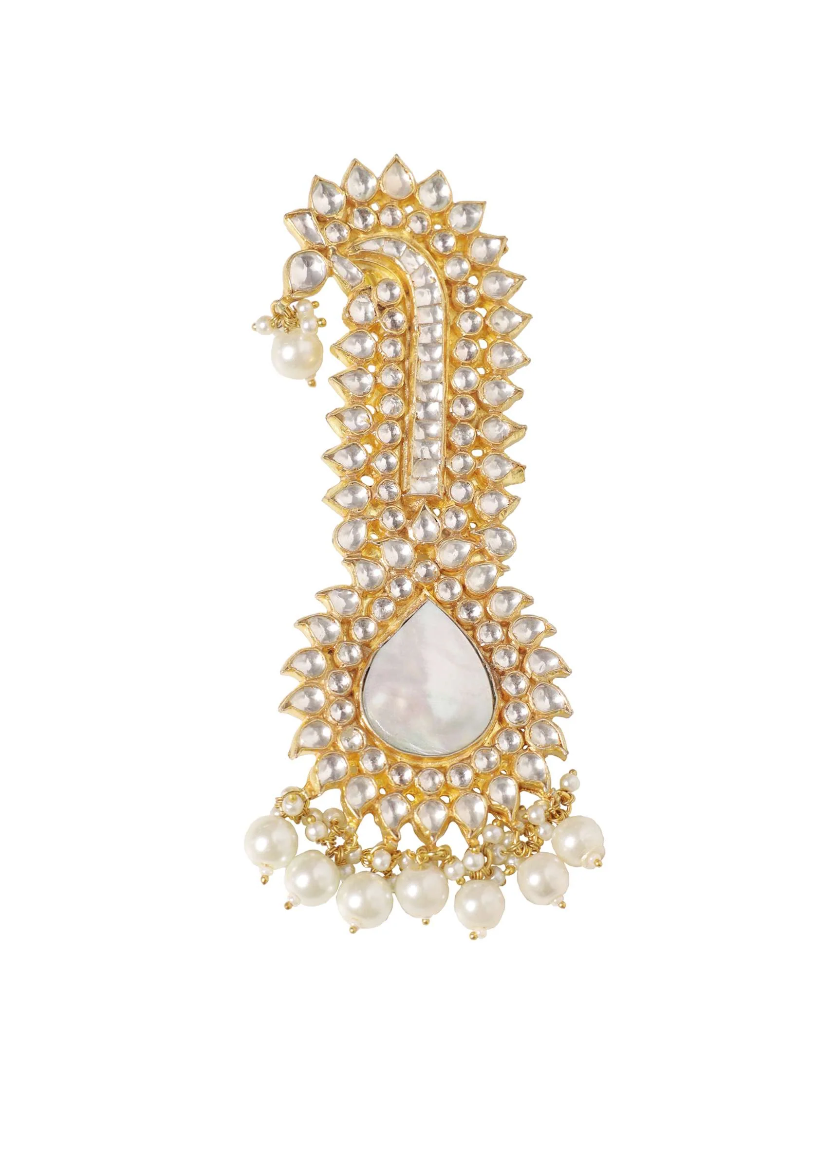 Gold Finish Kundan Kalgi In Mix Metal With A White Stone