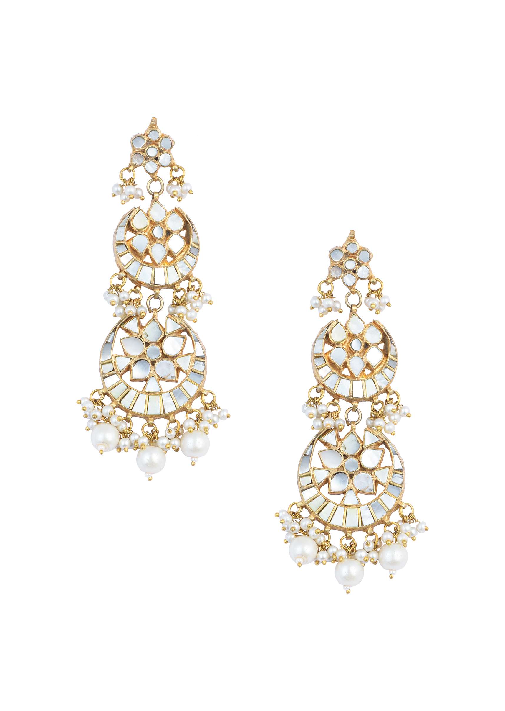 Gold Finish Kundan Polki Bridal Choker Set With Pearls - Image 7