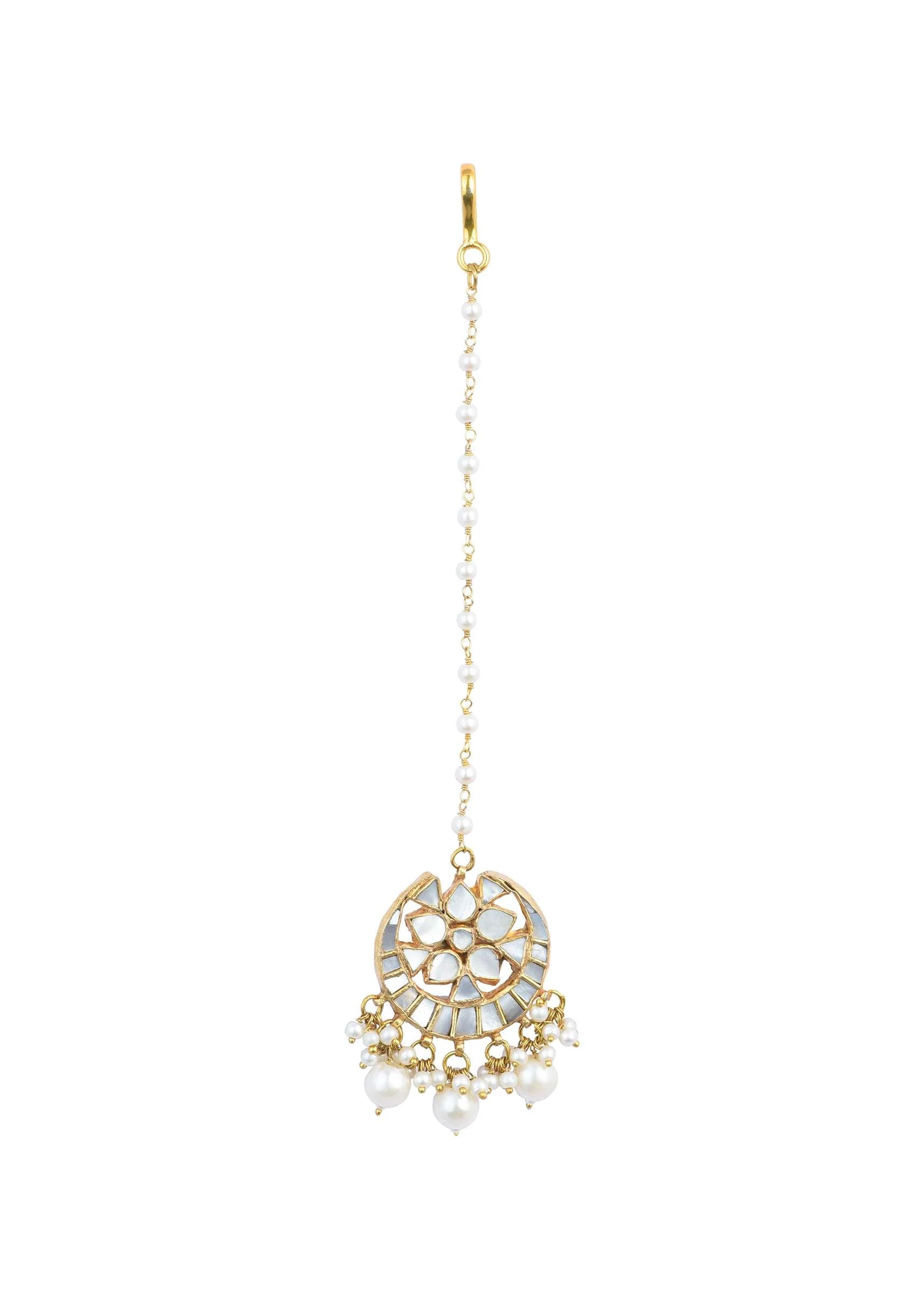 Gold Finish Kundan Polki Bridal Choker Set With Pearls - Image 8