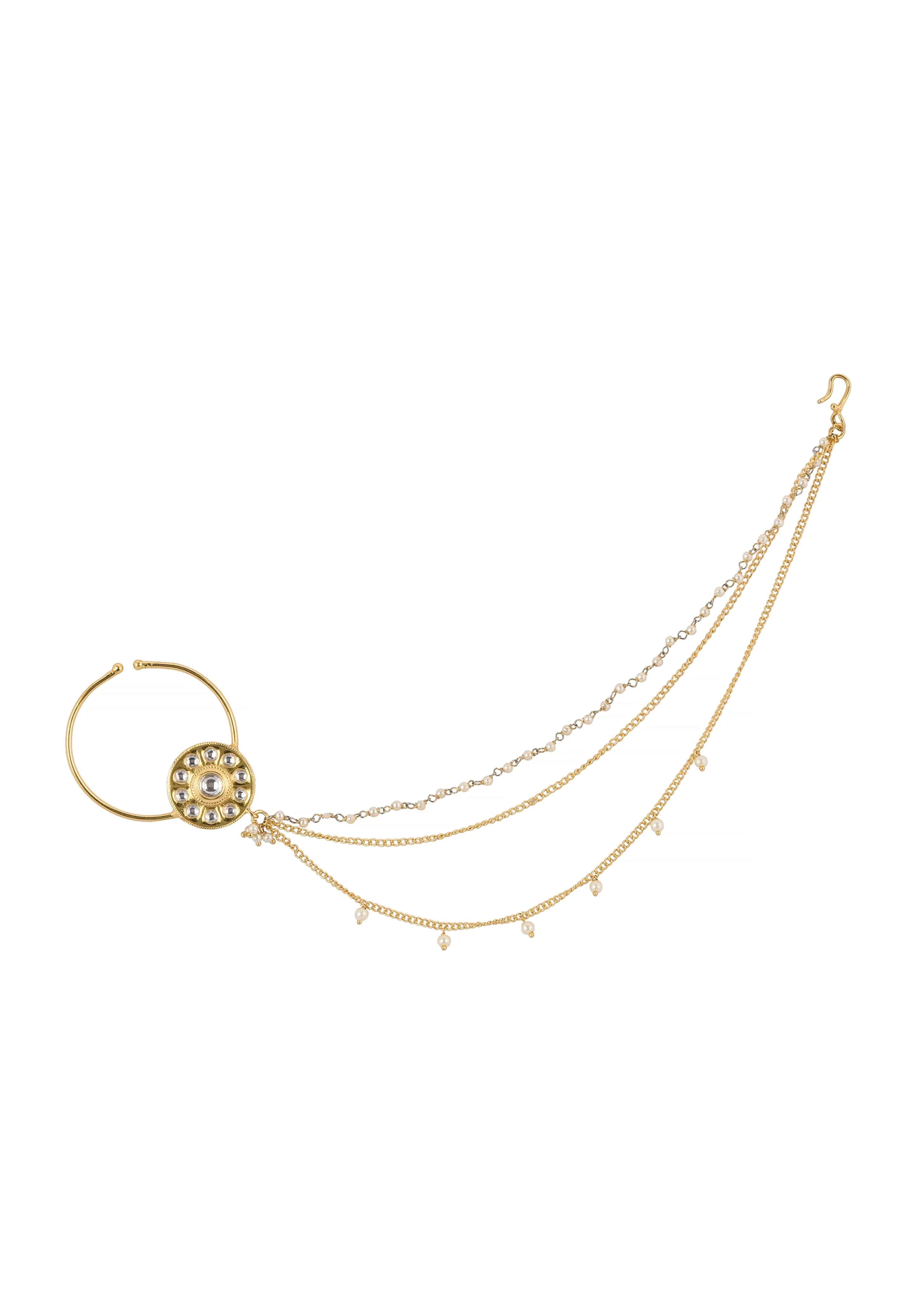 Gold Finish Layered Nath With Small Motif - Image 2