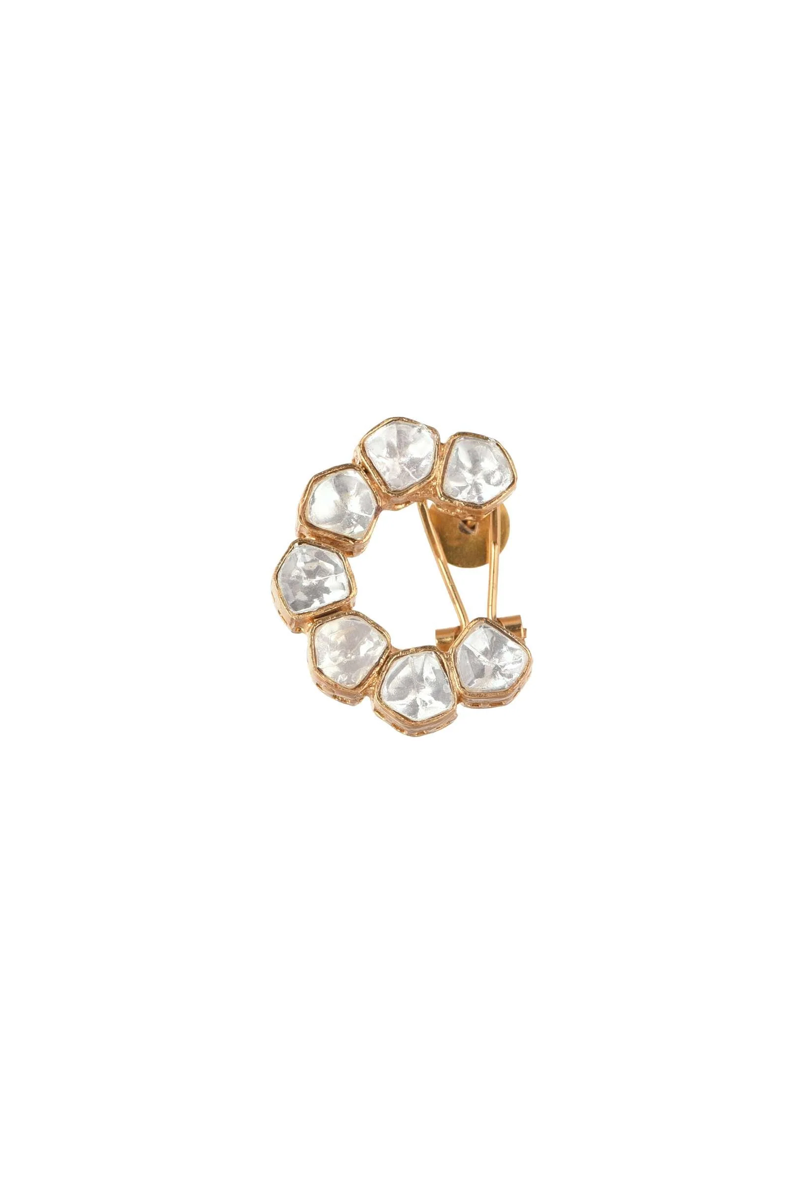 Gold Finish Moissanite Polki Studs In Mix Metal - Image 3