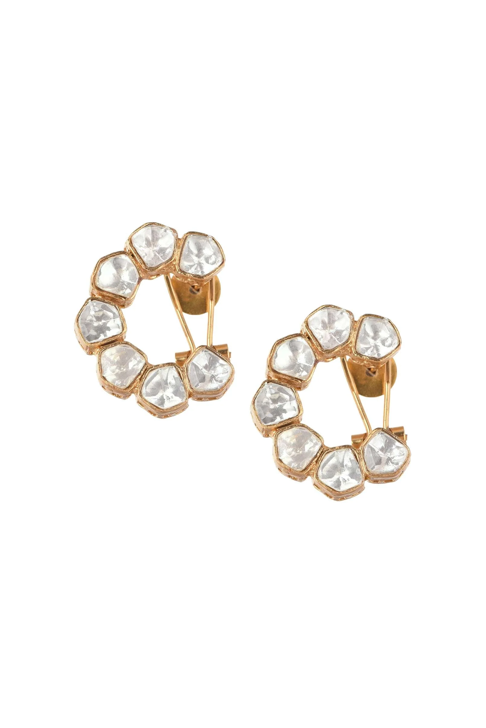 Gold Finish Moissanite Polki Studs In Mix Metal - Image 4
