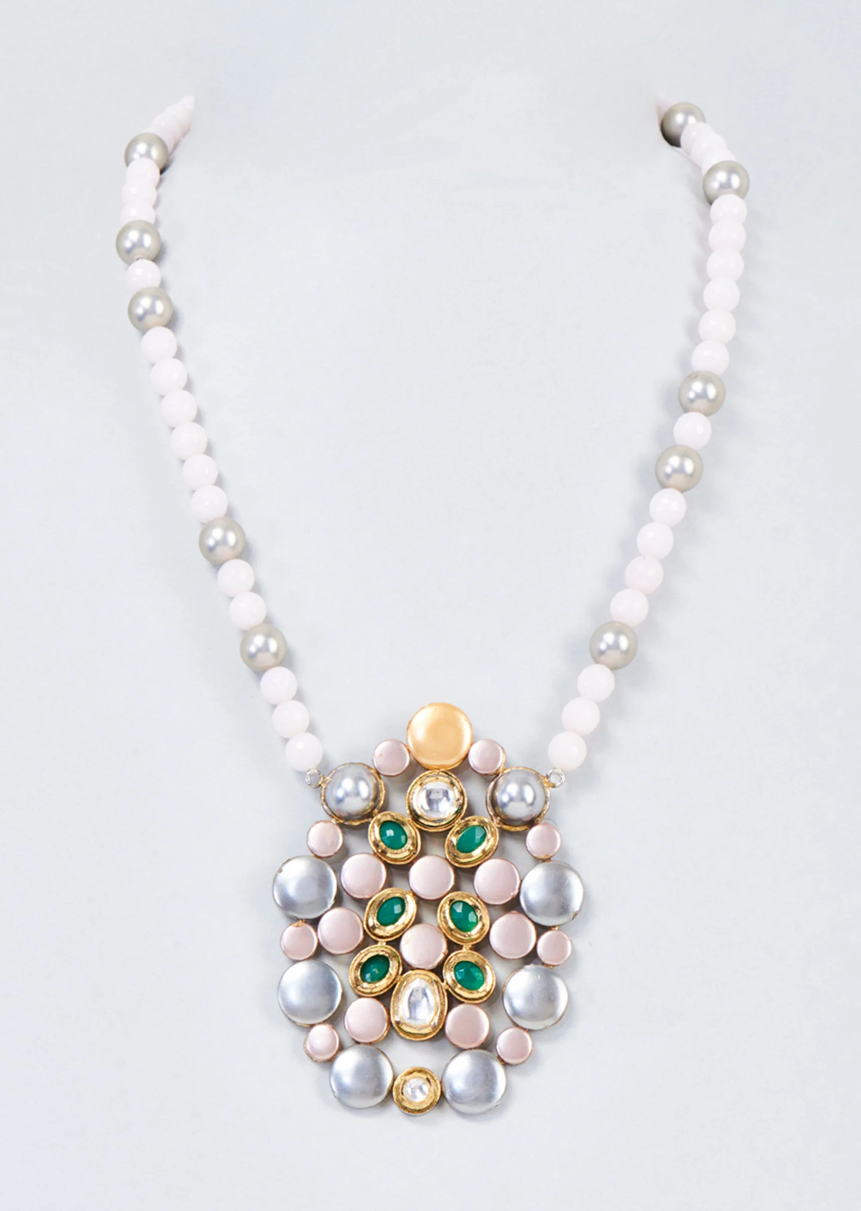 Gold Finish Multi Coloured Kundan Polki And Pearl Handcrafted Mala