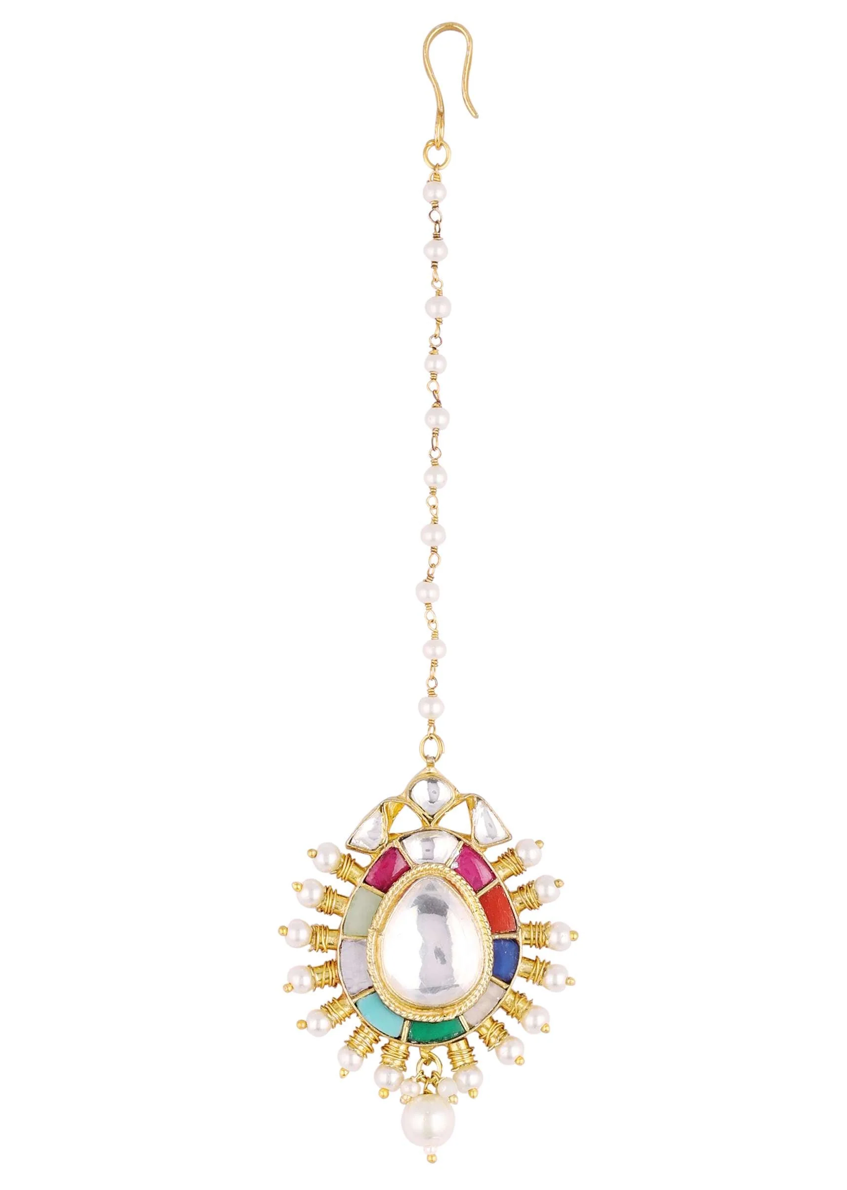 Gold Finish Navratna Kundan Polki Choker Set - Image 8