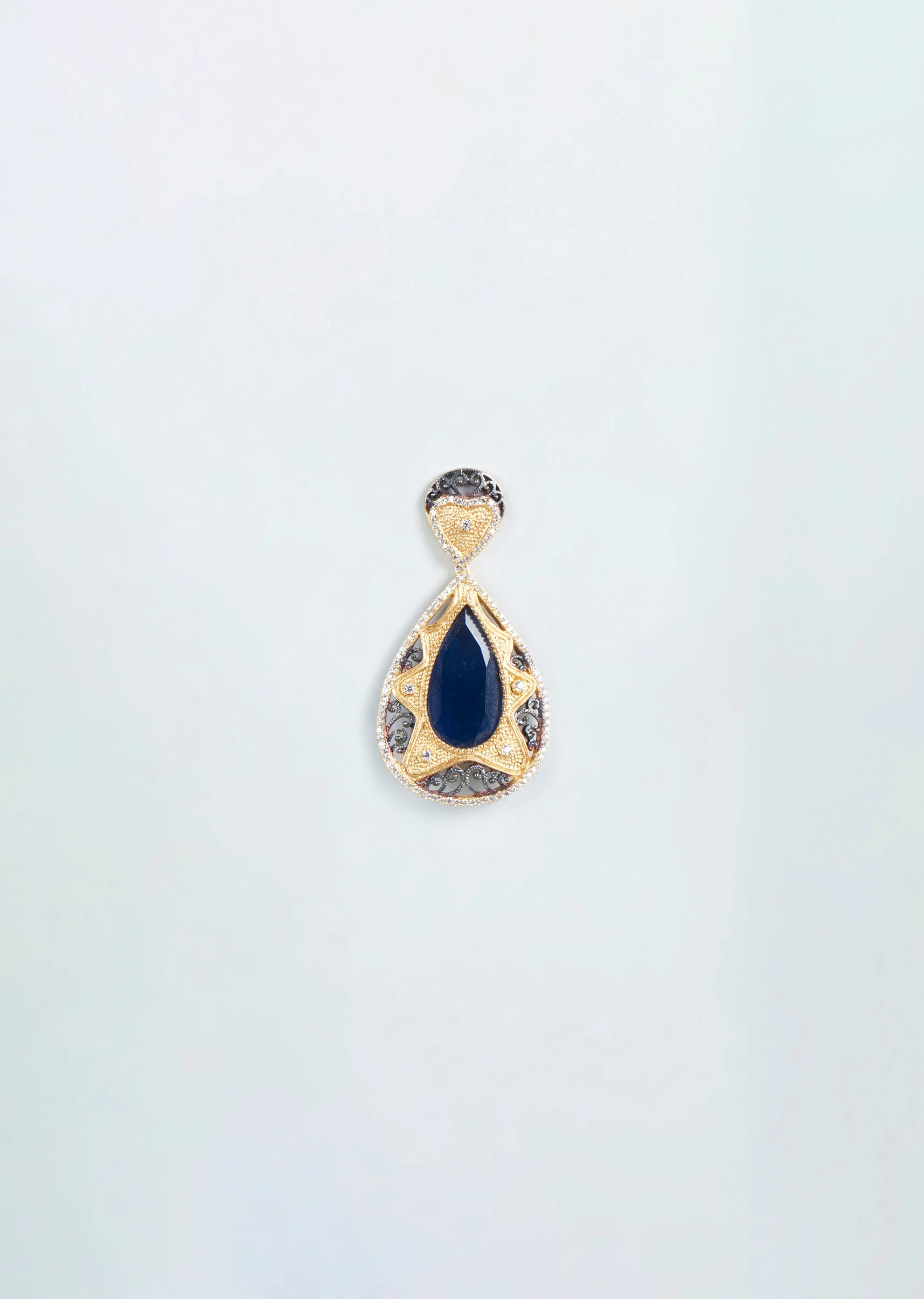 Gold Finish Navy Blue Synthetic Stone Dangler Earrings - Image 2
