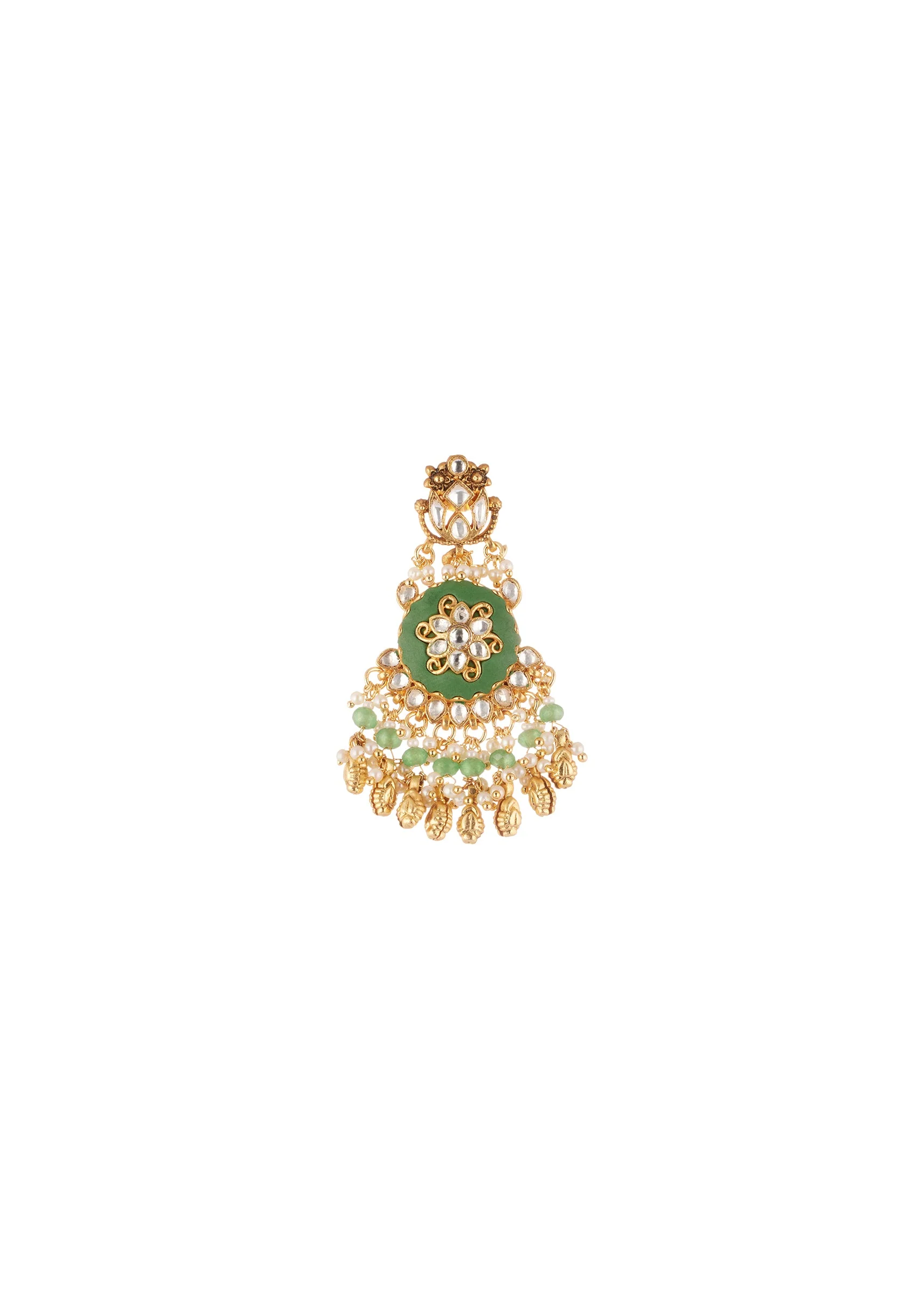 Gold Finish Necklace Set With Kundan Jadau Stones Enamel And Moti Beads - Image 5