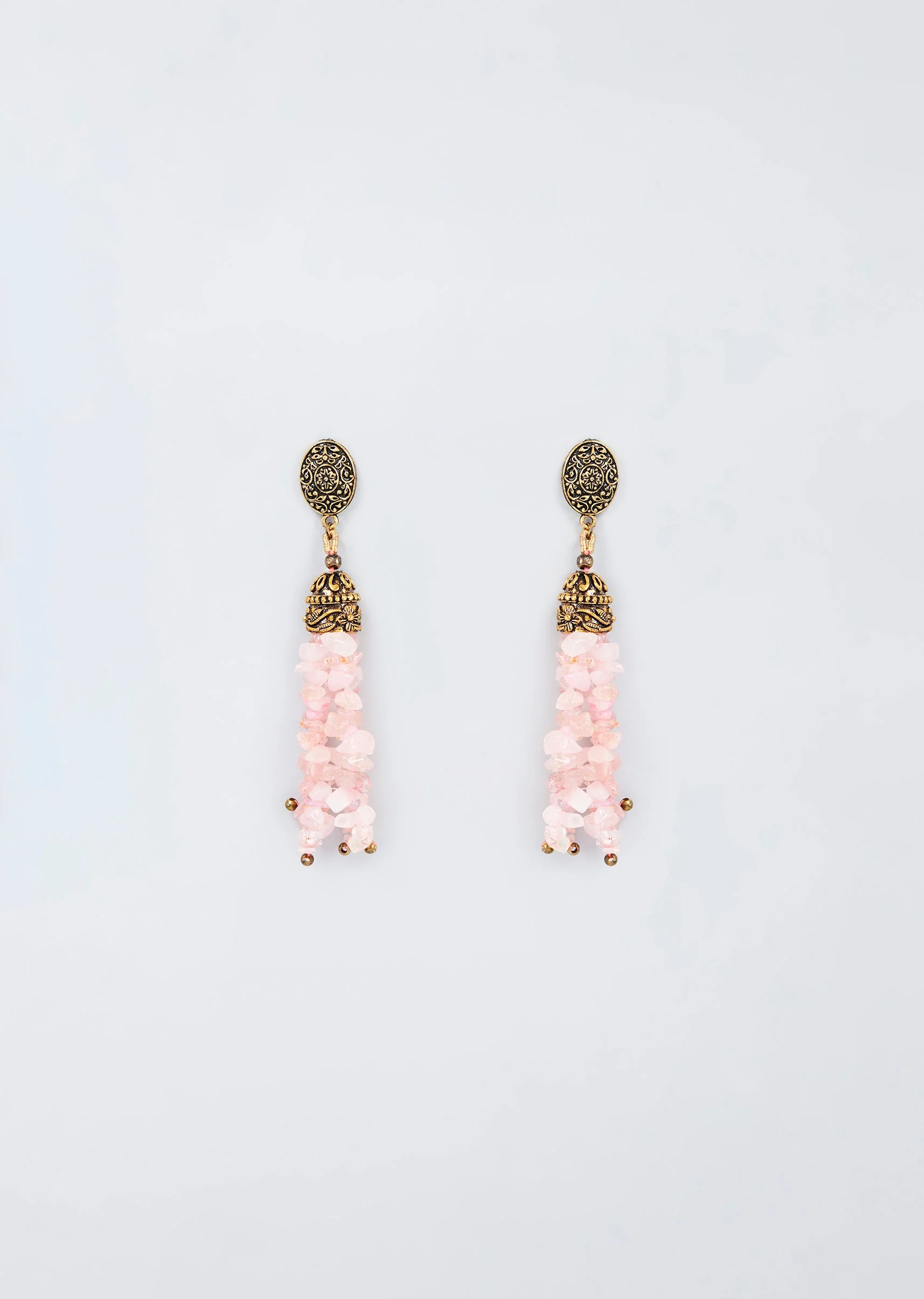 Gold Finish Pink Beaded Dangler Earrings