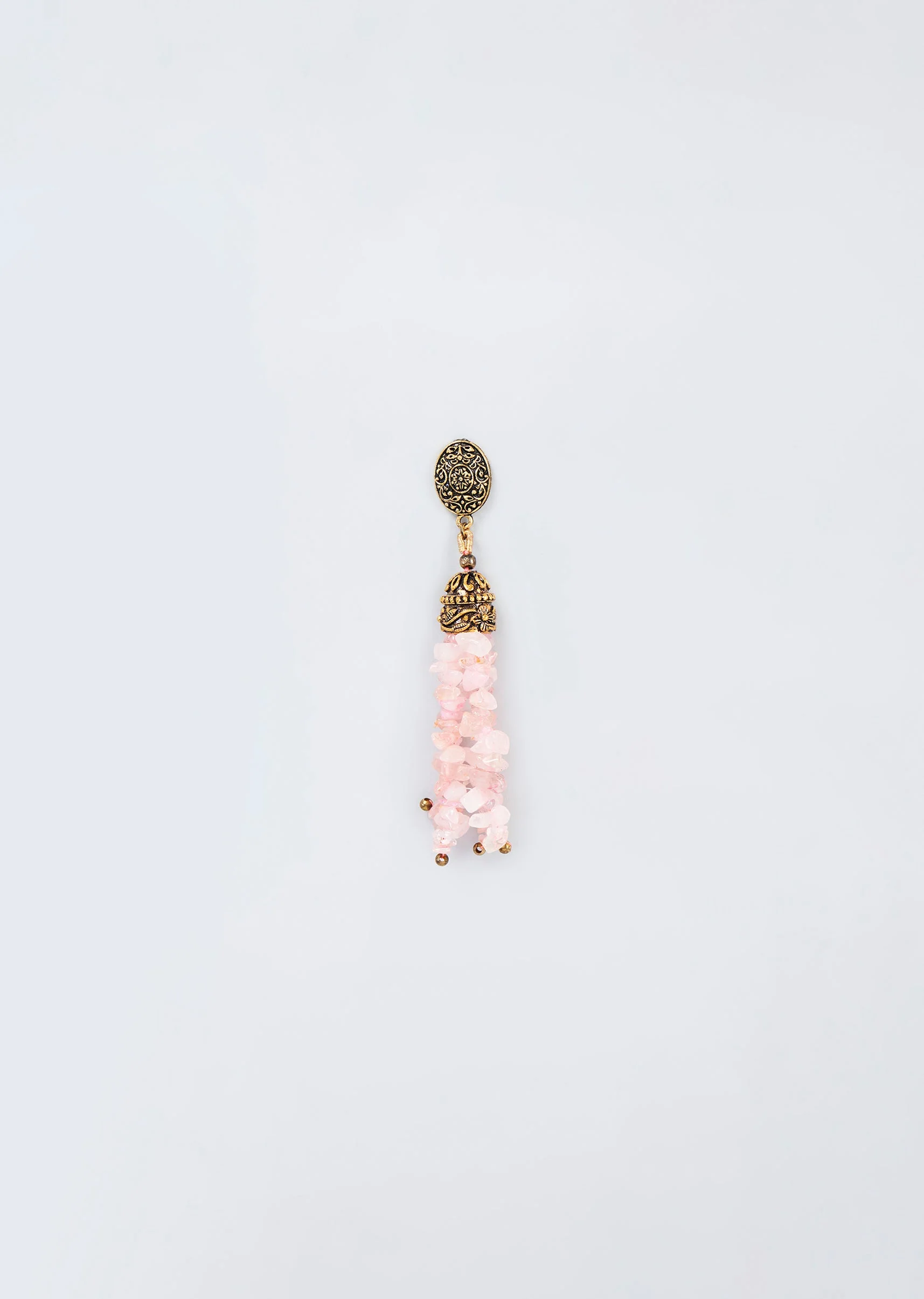 Gold Finish Pink Beaded Dangler Earrings - Image 2