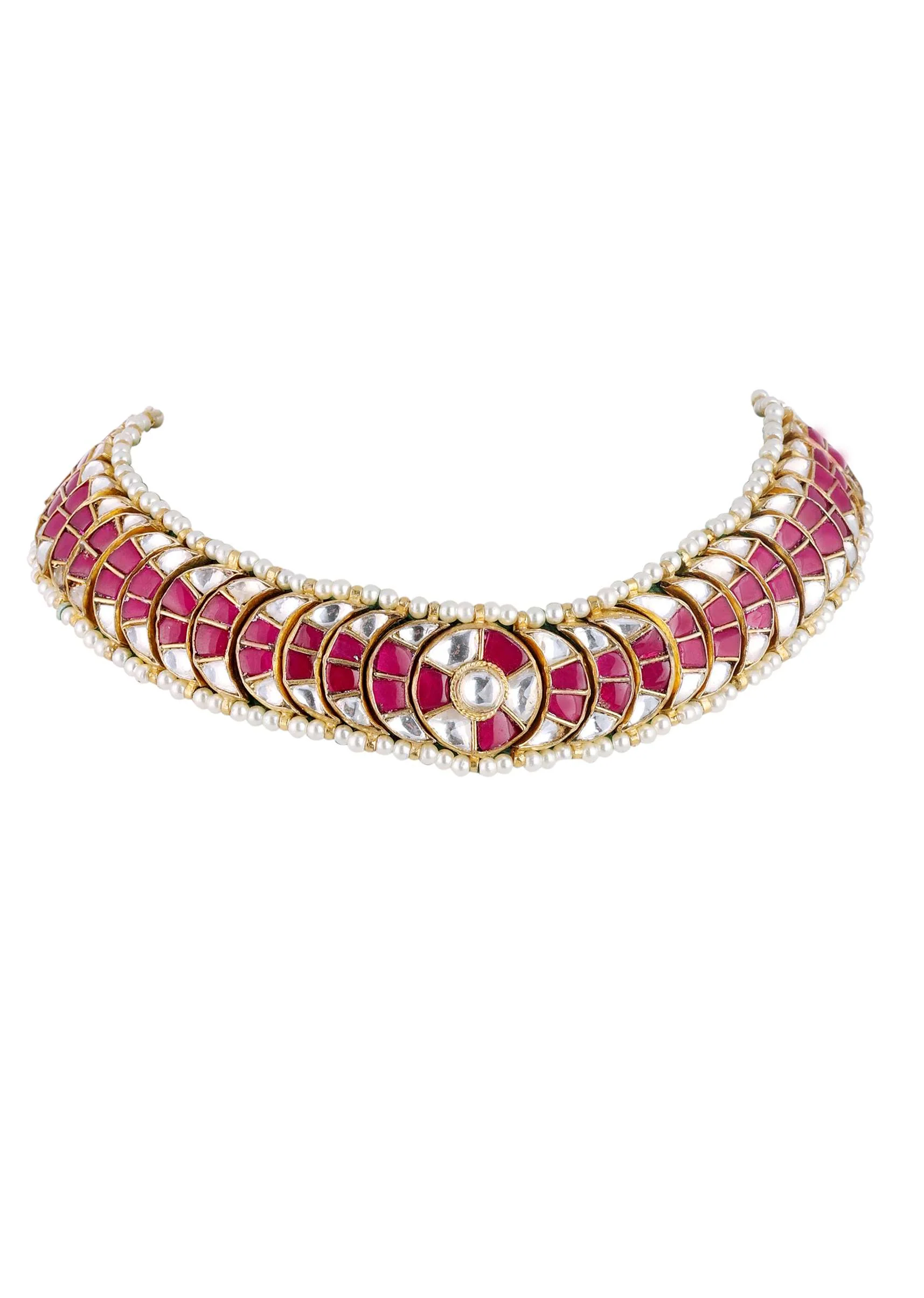 Gold Finish Rajwadi Kundan Polki Choker Set - Image 6
