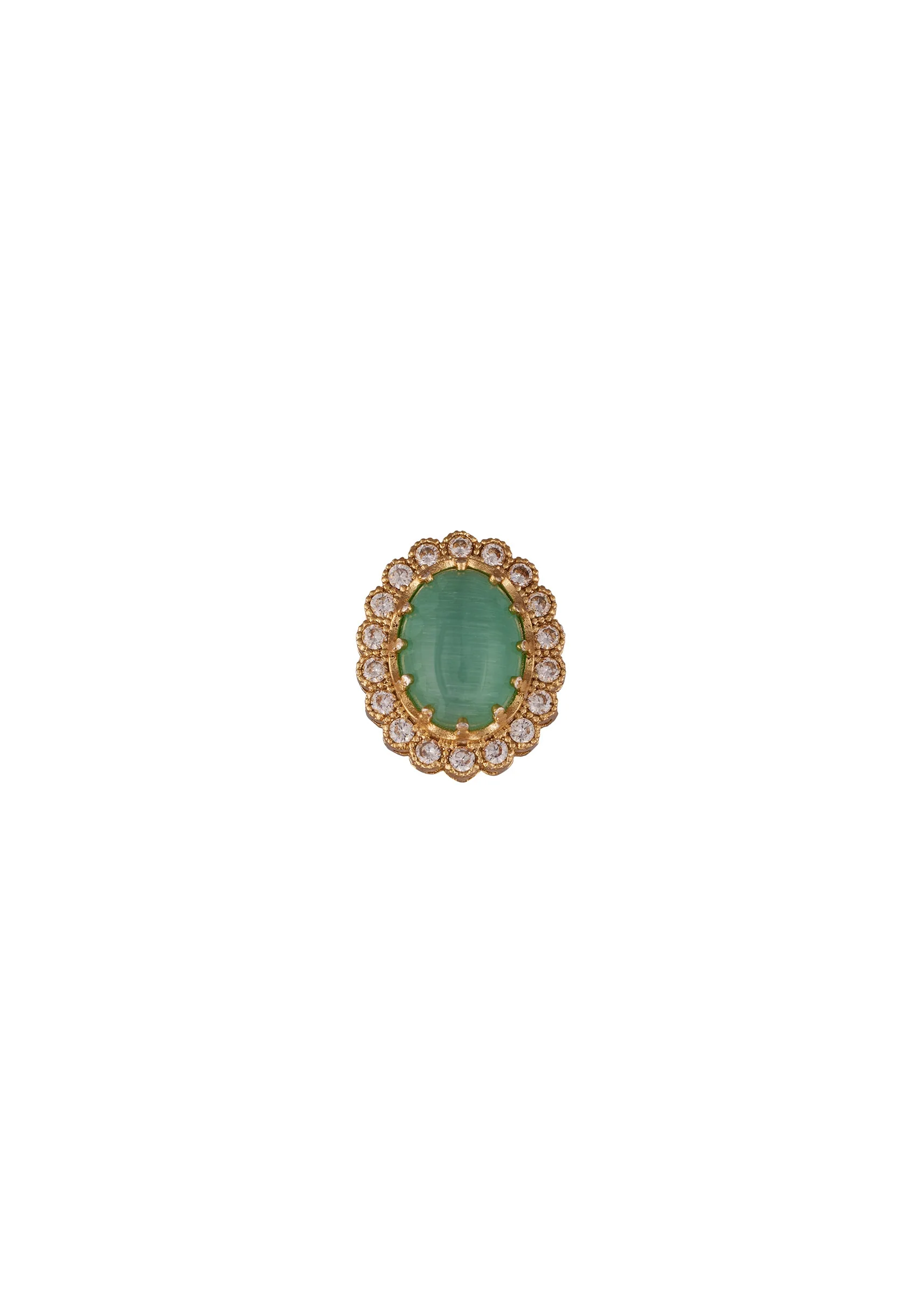 Gold Finish Statement Earrings With Green Stone And Cubic Zirconia Detailing - Image 3