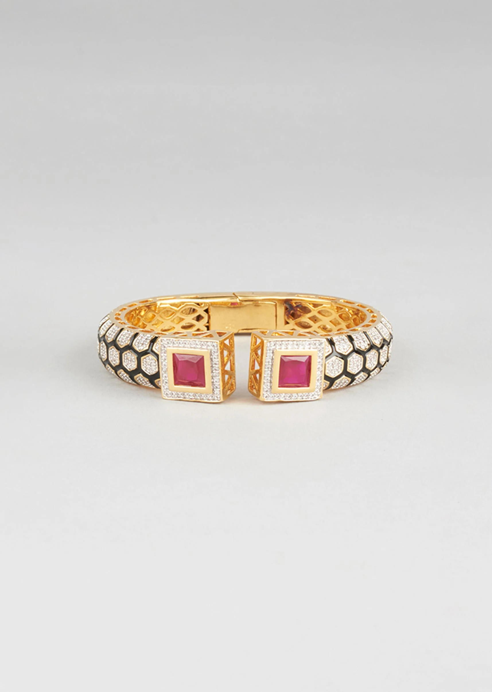 Gold Finish Zircon And Ruby Stone Kada