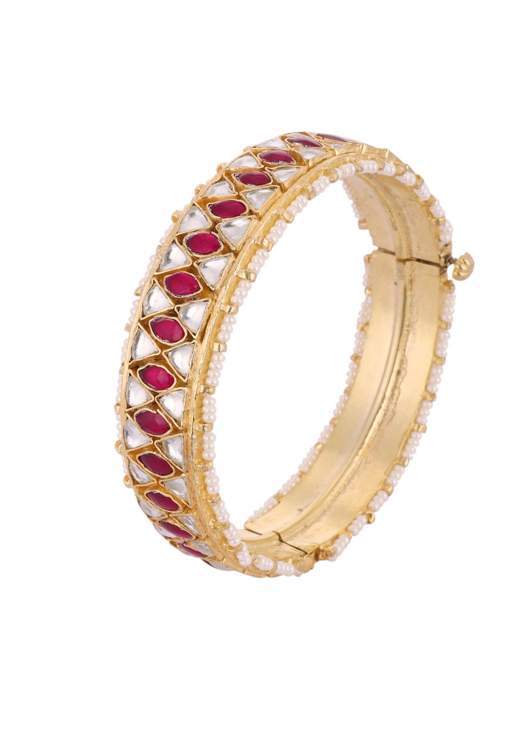 Gold Finished Kundan Polki Bangles - Image 4