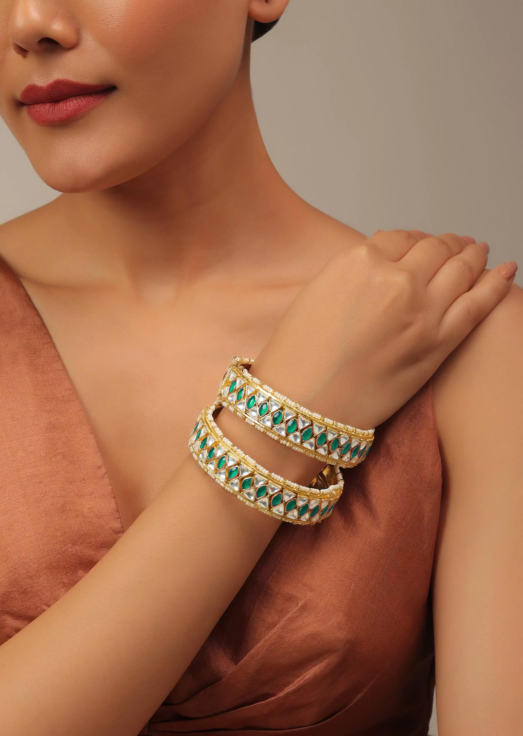 Gold Finished Kundan Polki Bangles - Image 5