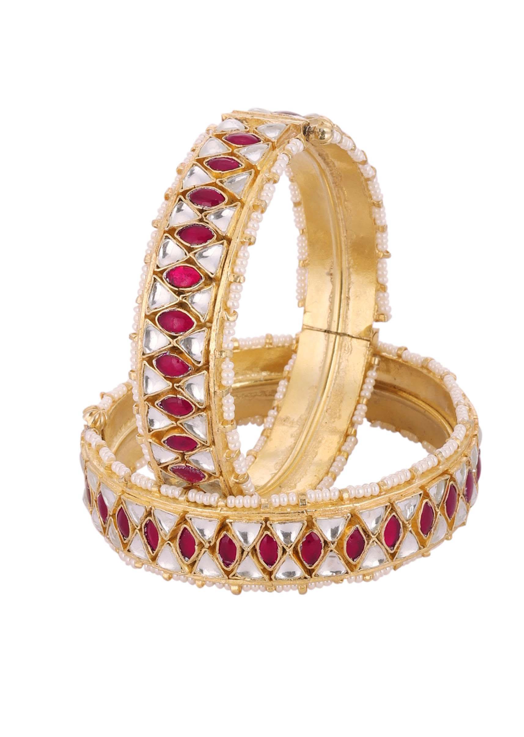 Gold Finished Kundan Polki Bangles - Image 6