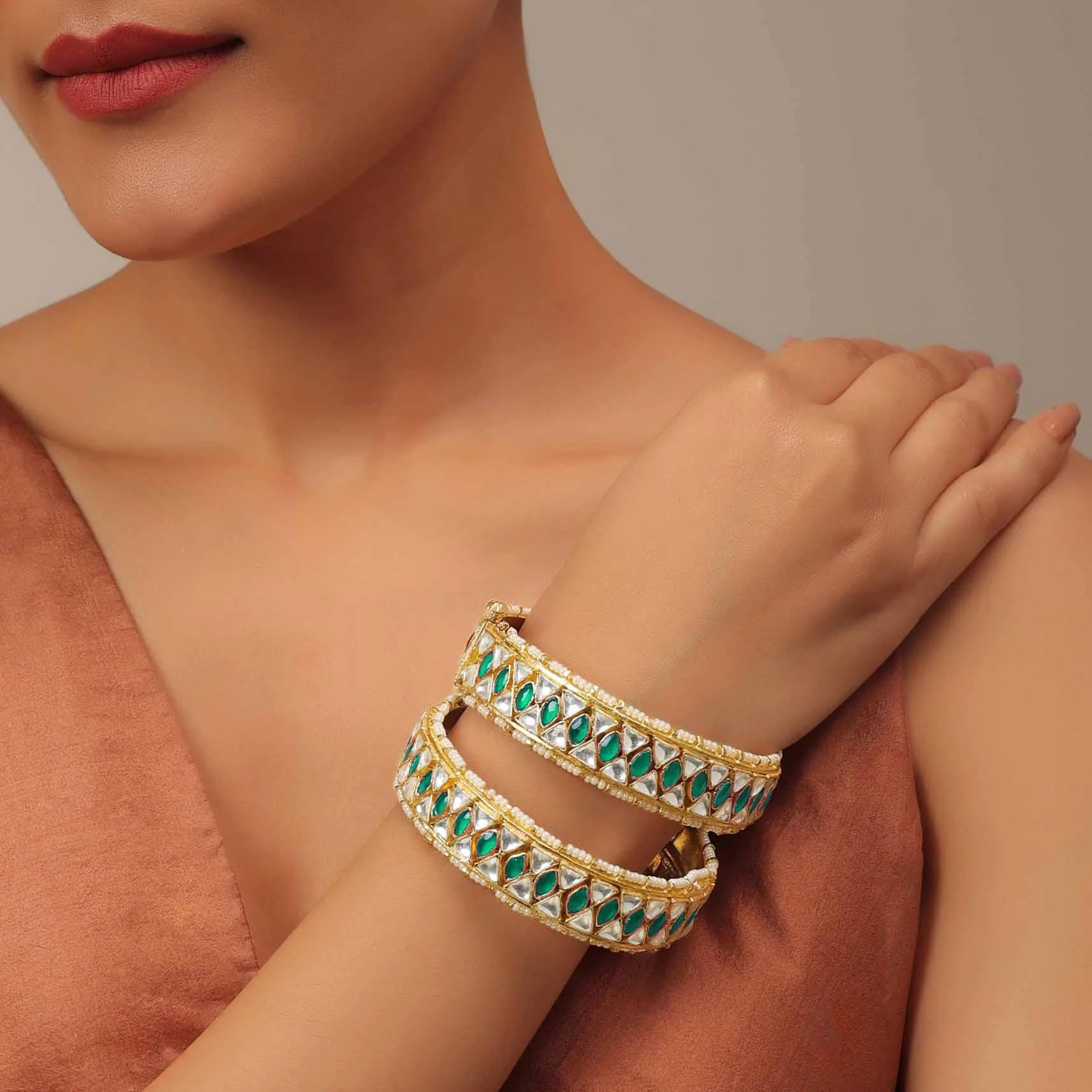 Gold Finished Kundan Polki Bangles - Image 7