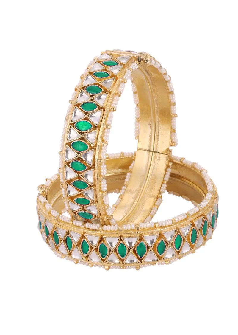 Gold Finished Kundan Polki Bangles - Image 8