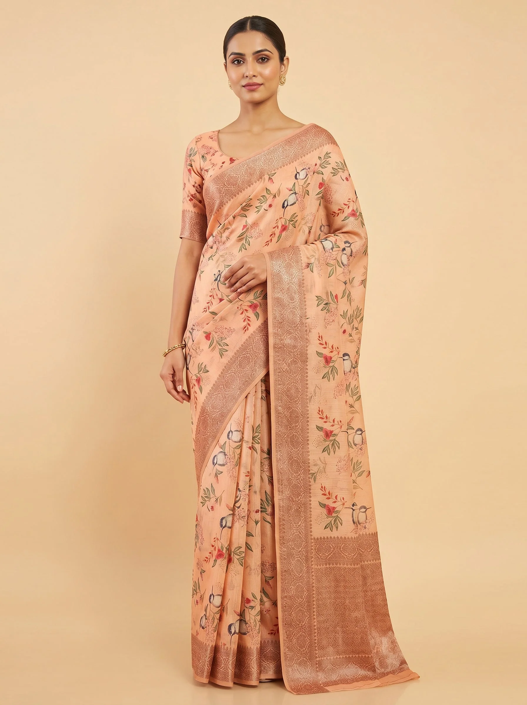 Gold Floral Woven Saree