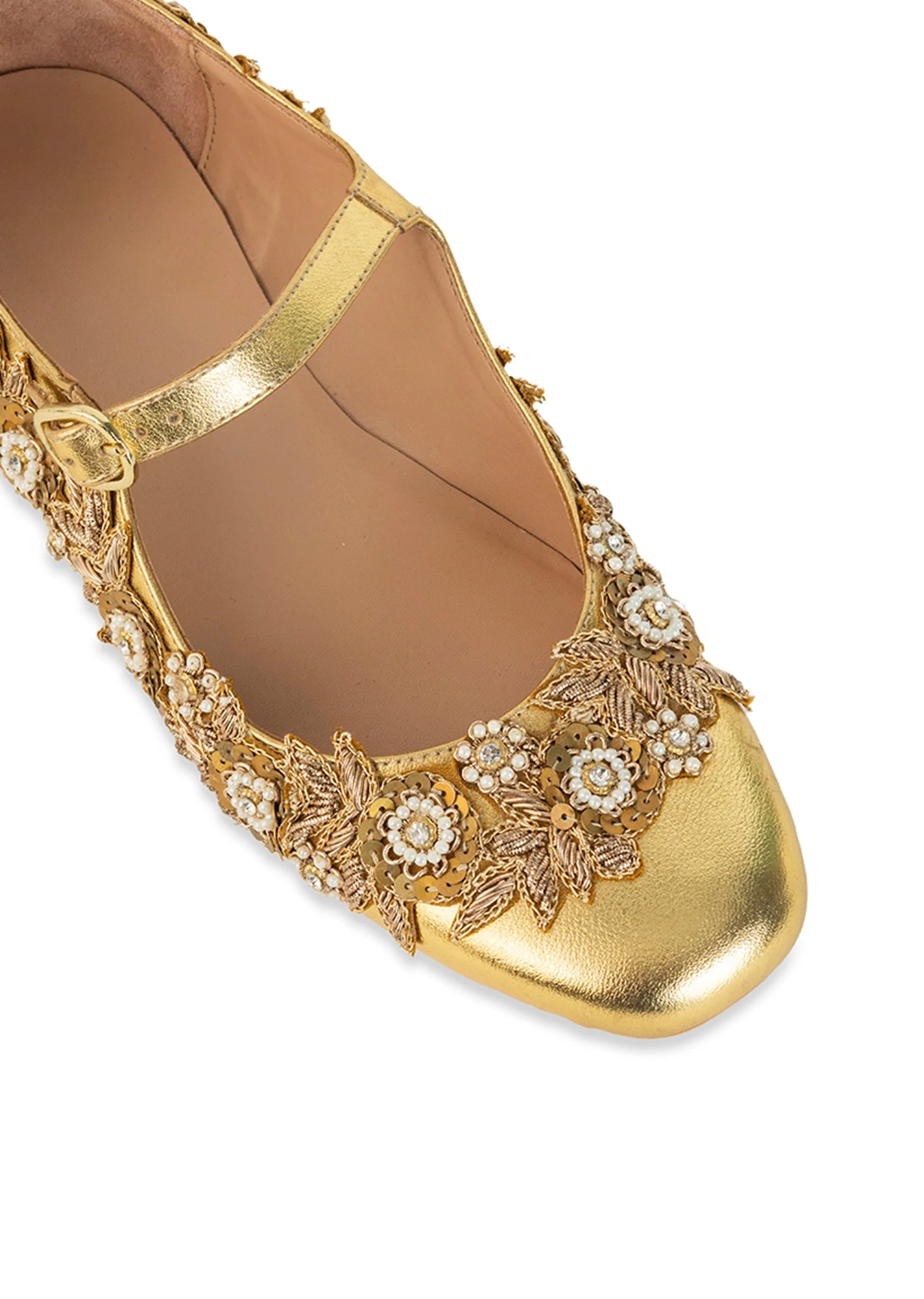 Gold Floral Zari Embellished Floral Juttis - Image 3