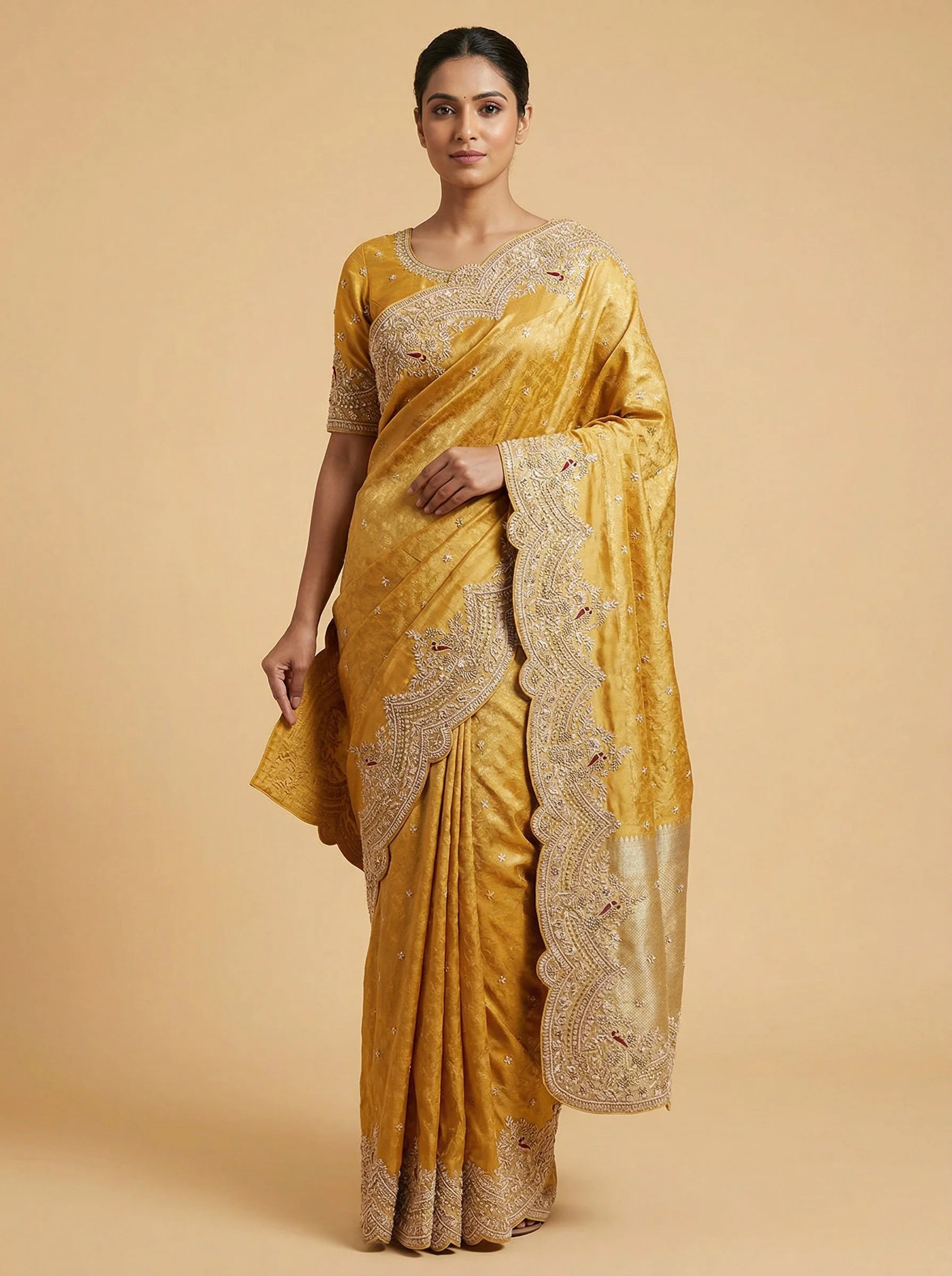 Gold Grace-Toned Embroidered Saree