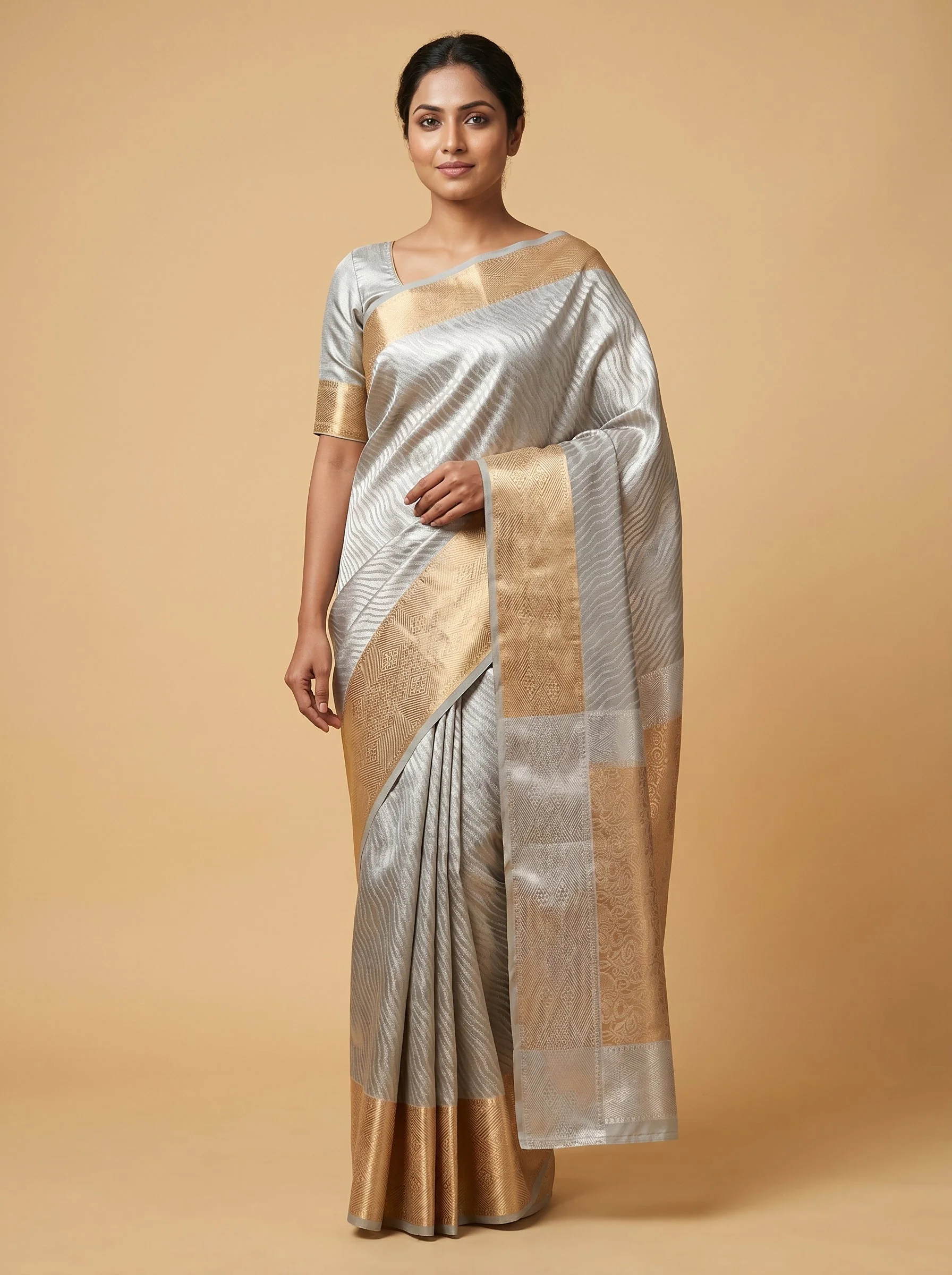Gold Grey Modern Blend Handloom Saree