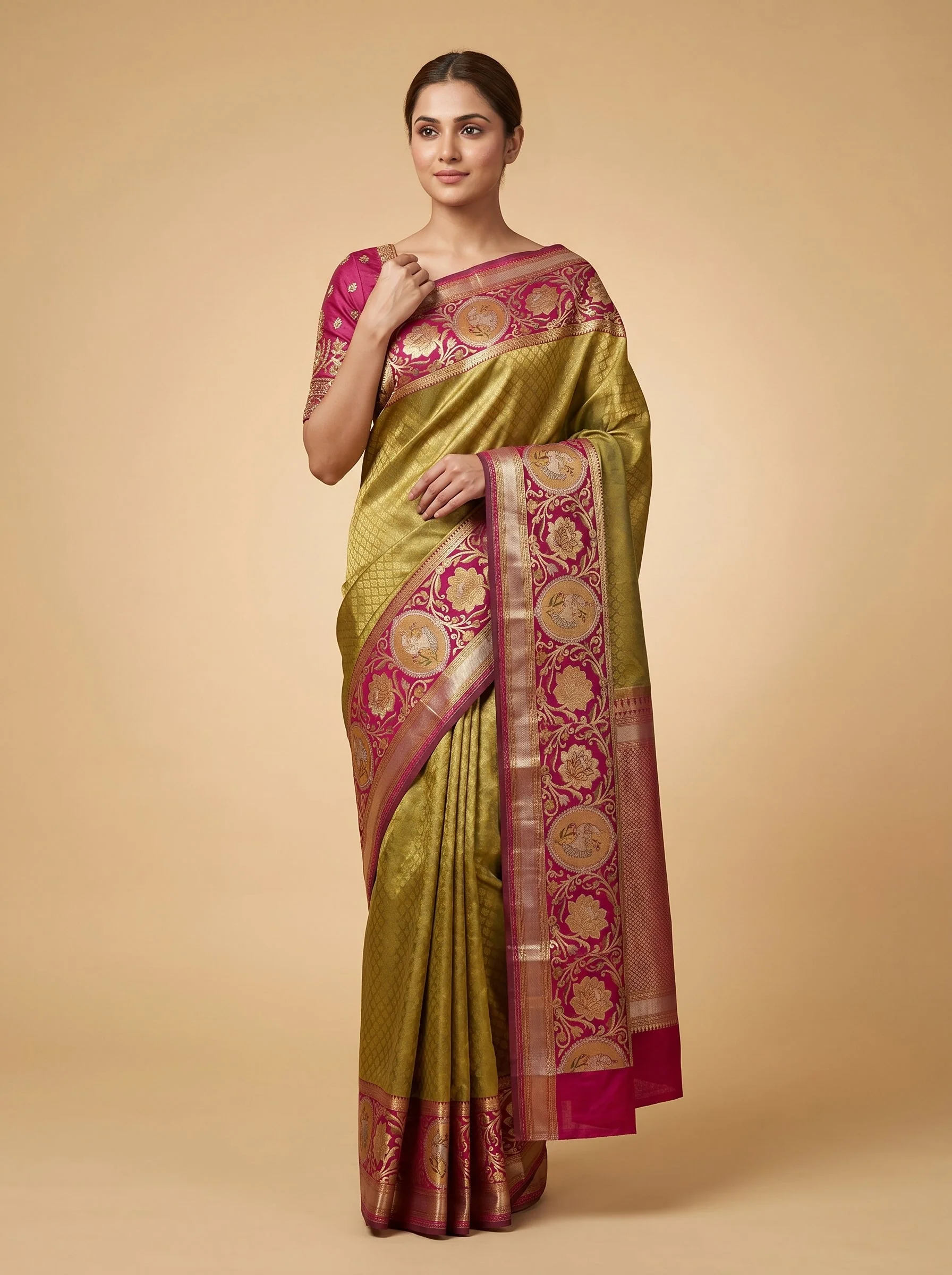 Gold handloom saree with woven design
