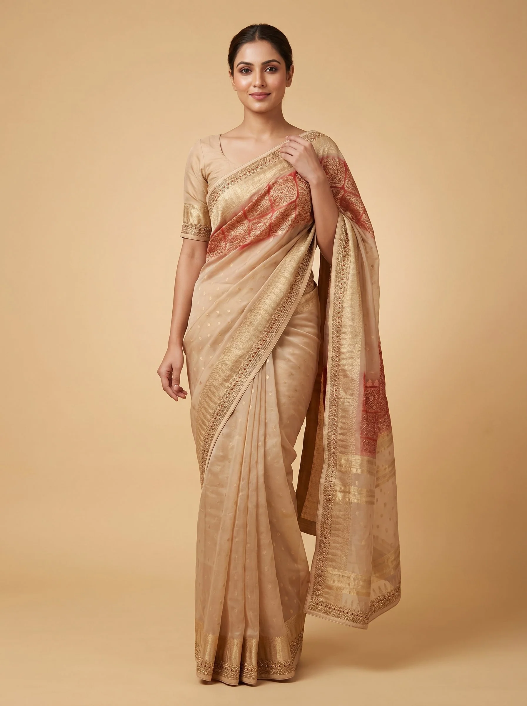 Gold Intricate Craft Embroidered Saree