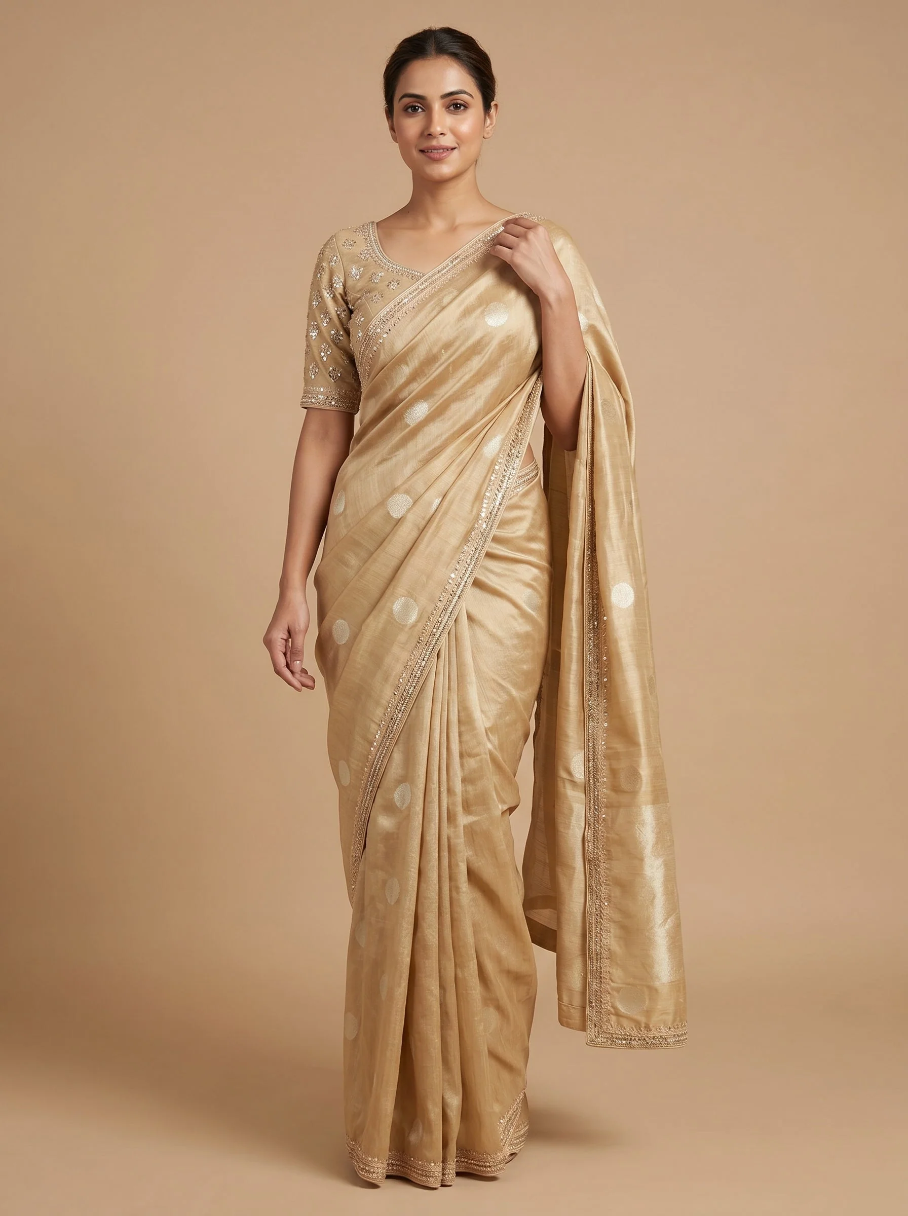 Gold Intricate Embellishment Embroidered Saree
