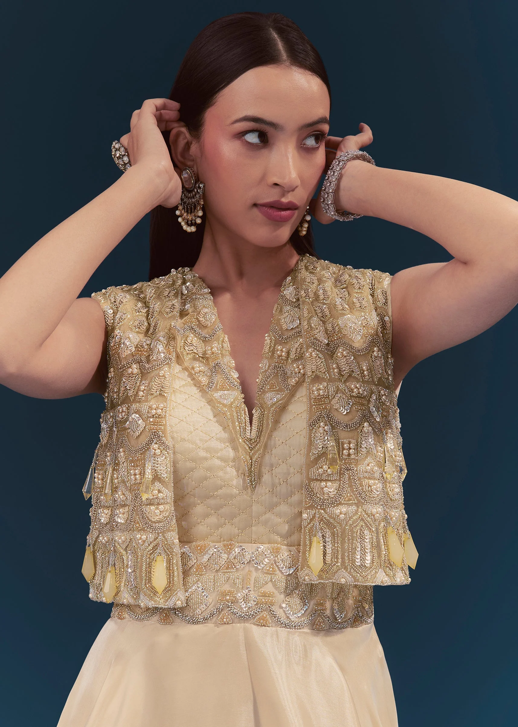 Gold Jumpsuit With Jacket - Image 3