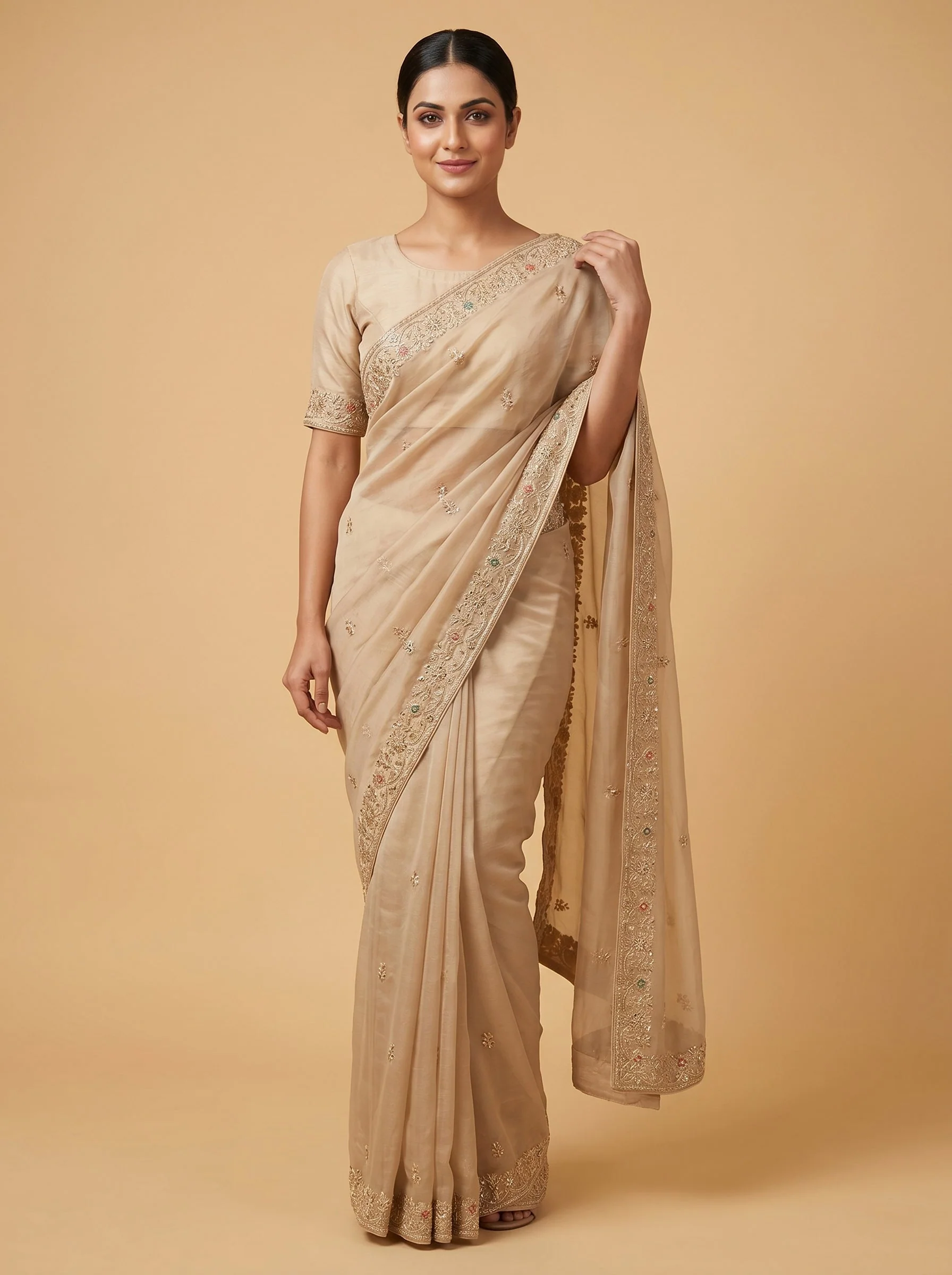 Gold Luxe Detail Embroidered Saree