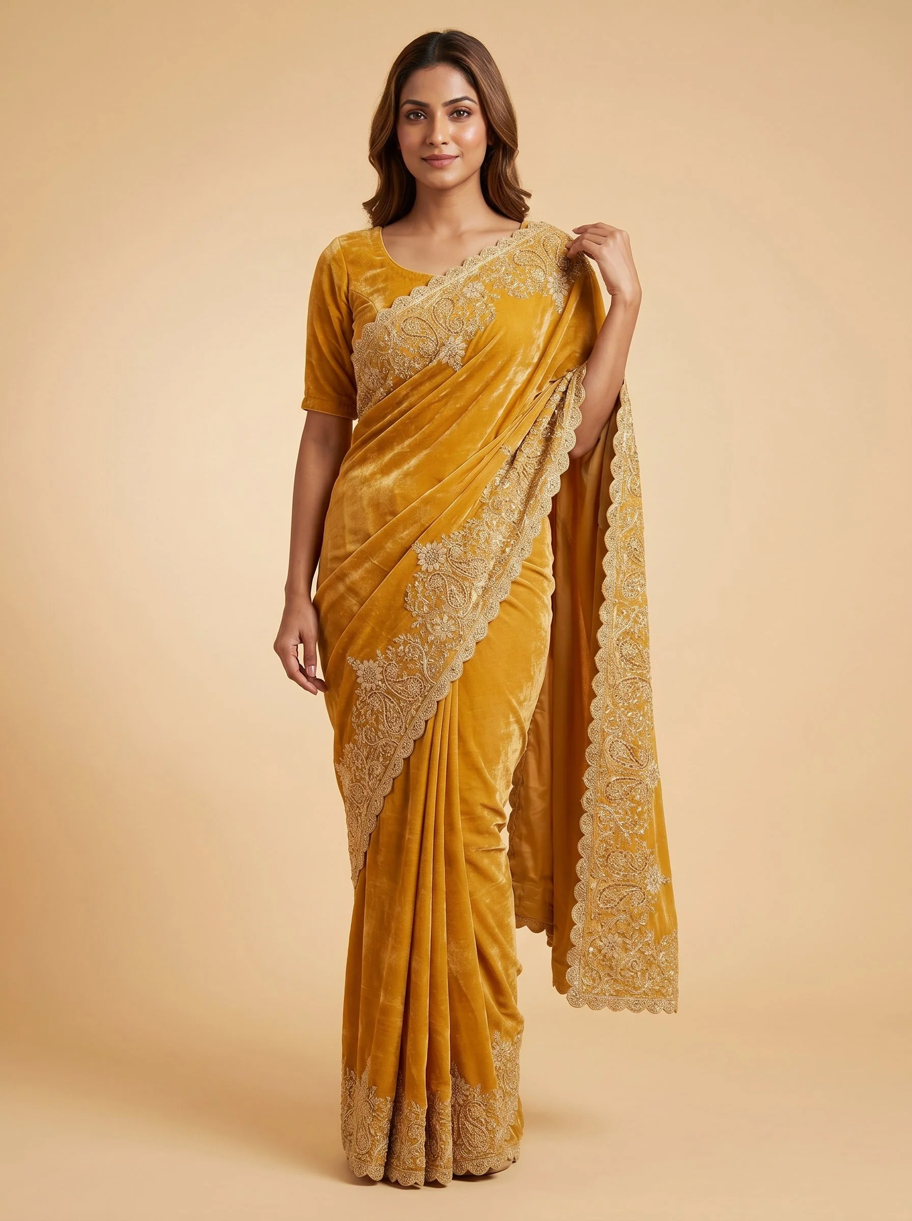 Gold Luxe Finish Embroidered Saree