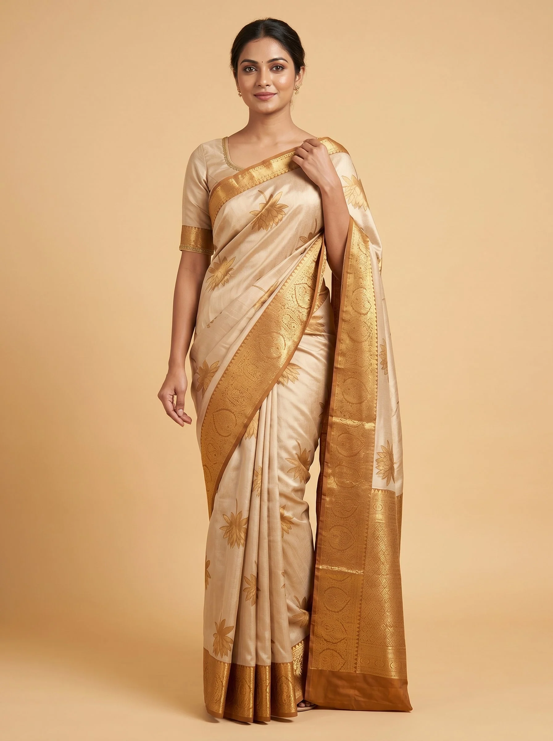 Gold Mehendi Fusion Handloom Saree