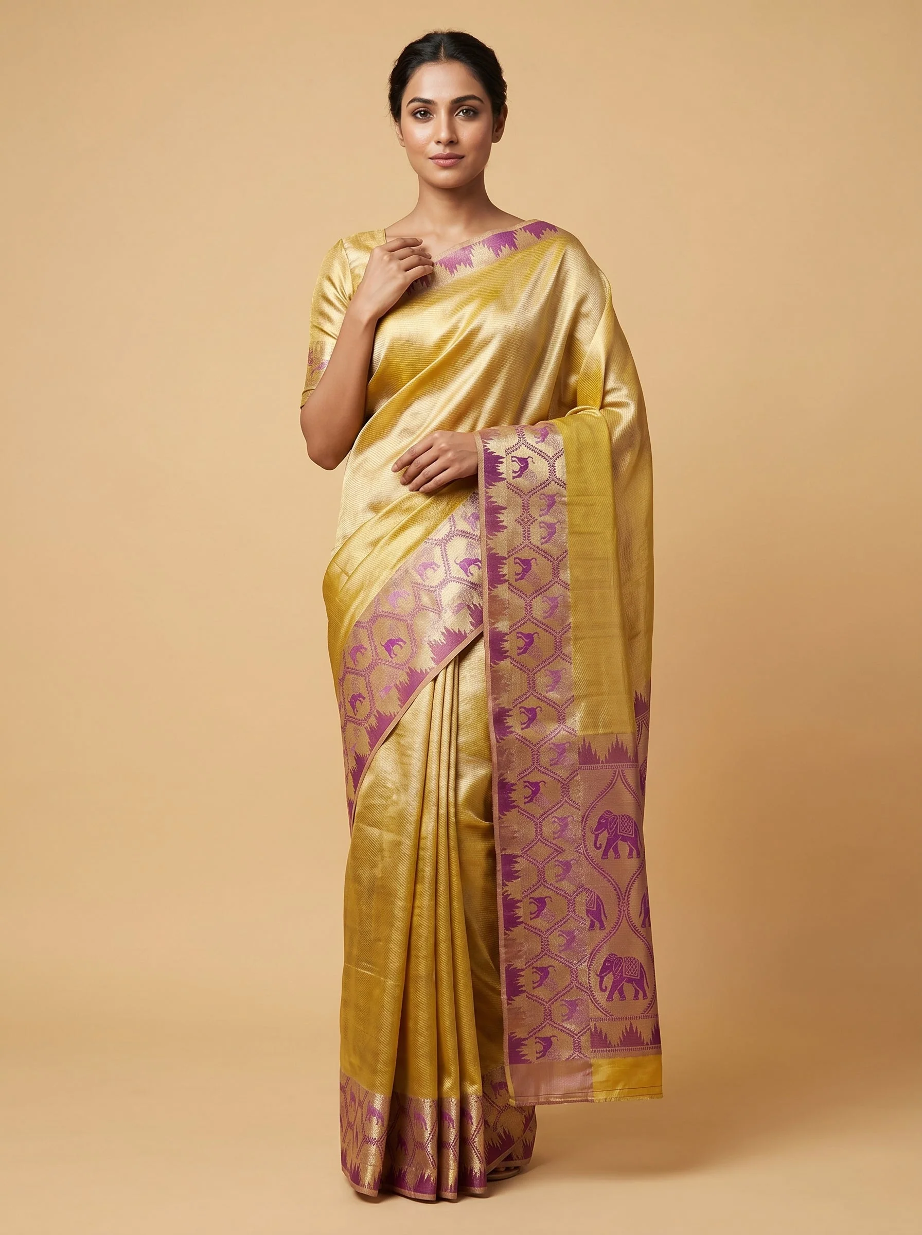 Gold Opulent Design Handloom Saree