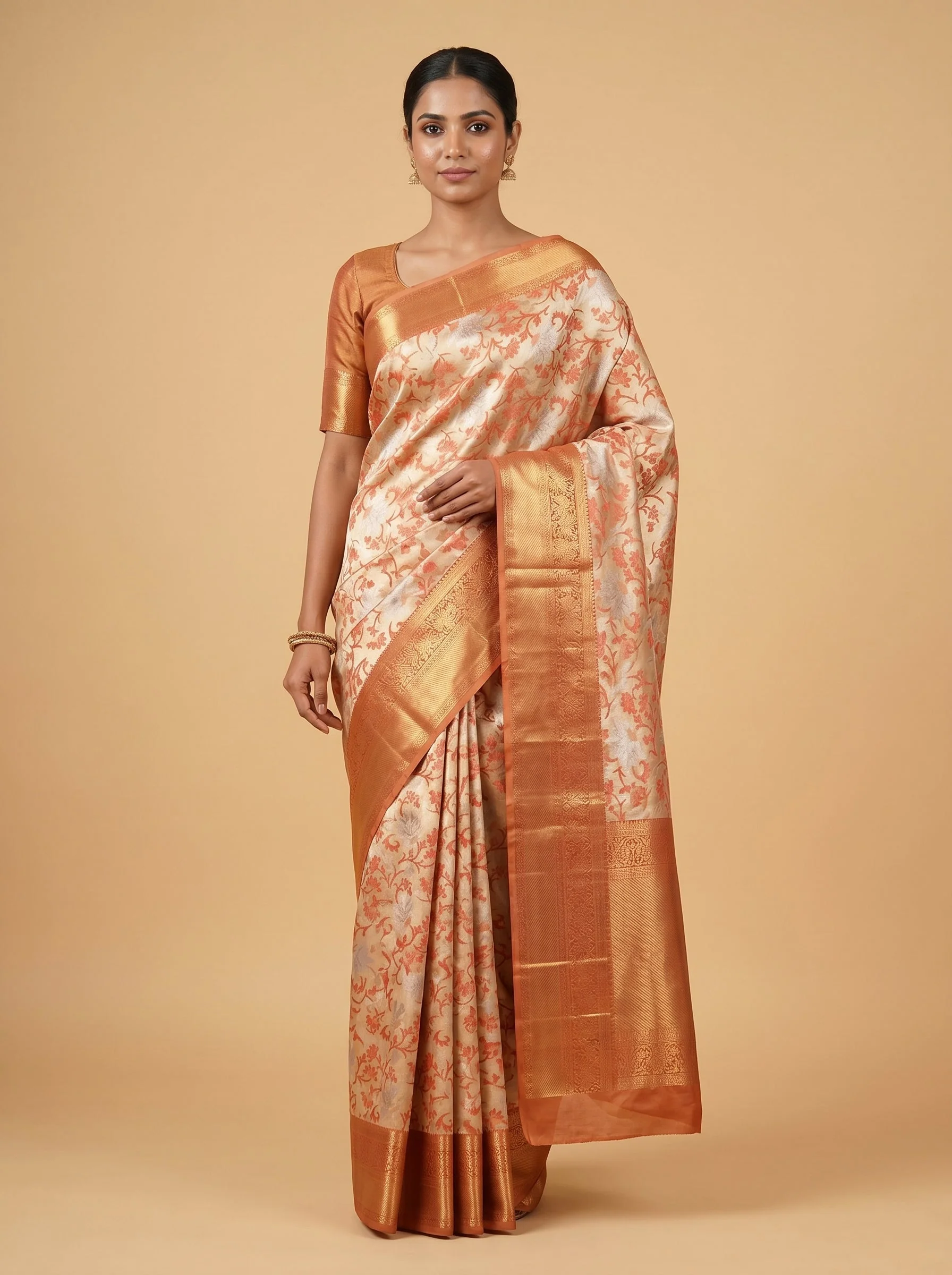 Gold Orange Fusion Handloom Saree