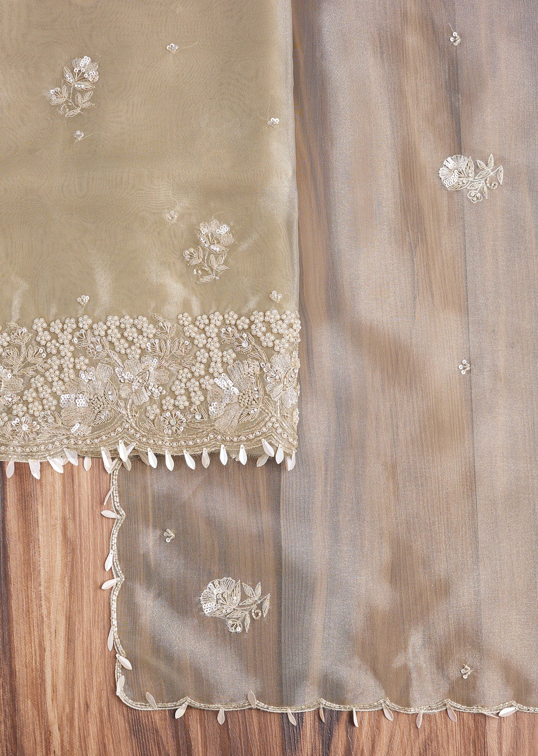 Gold Organza Embroidered Dress Material Suit - Image 3