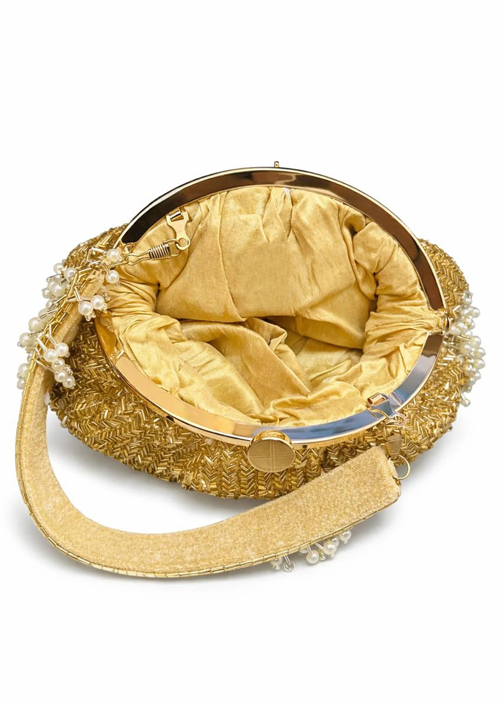 Gold Pearl Beaded Festive Clutch - Image 4