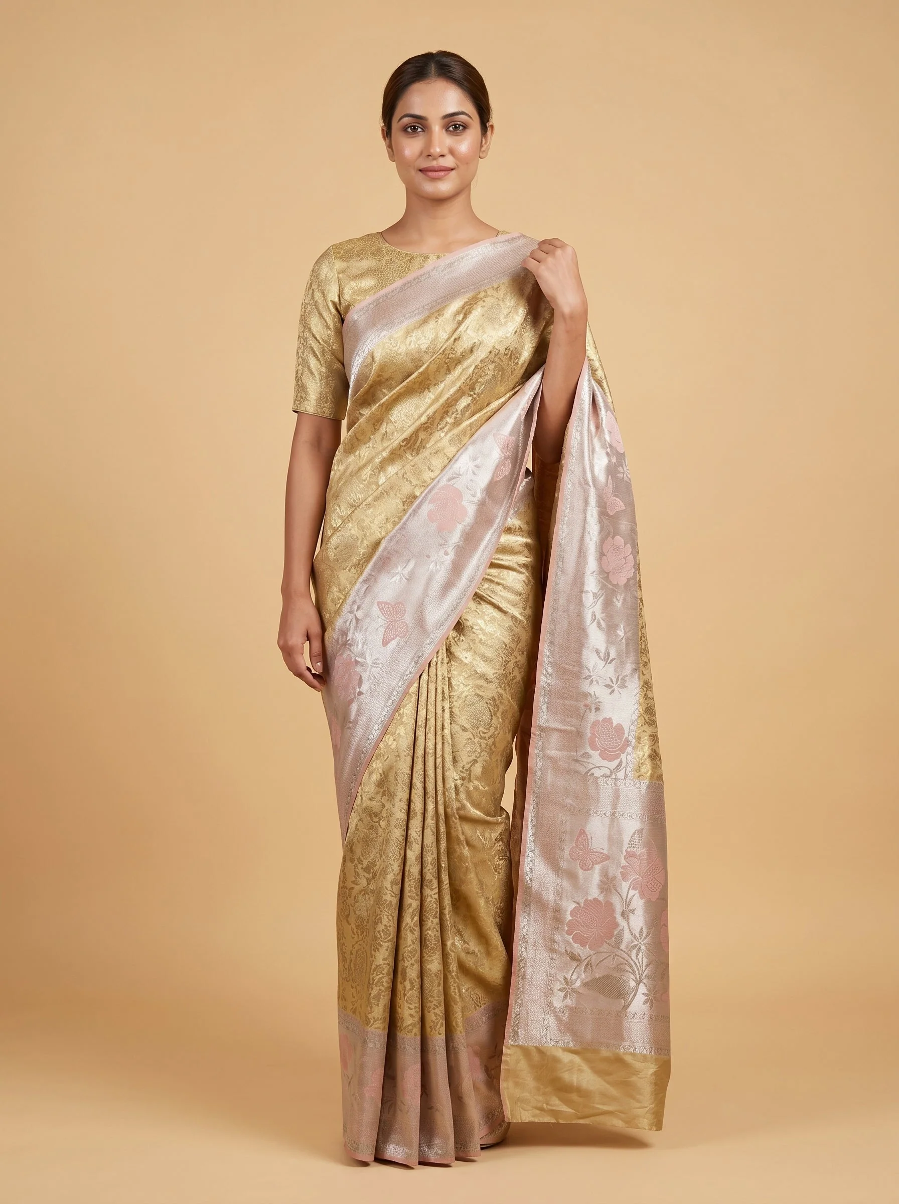 Gold Pink Romance Handloom Saree