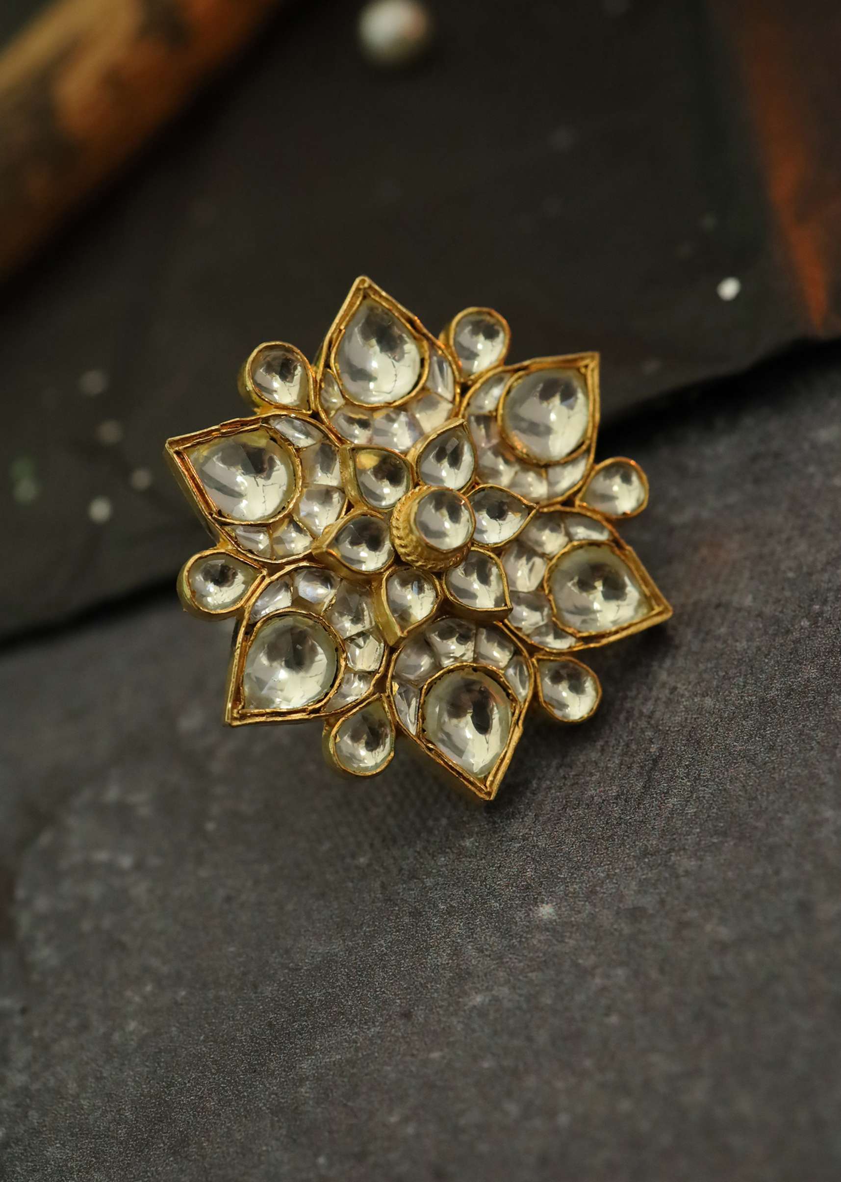 Gold Plated Floral Polki Ring - Image 4