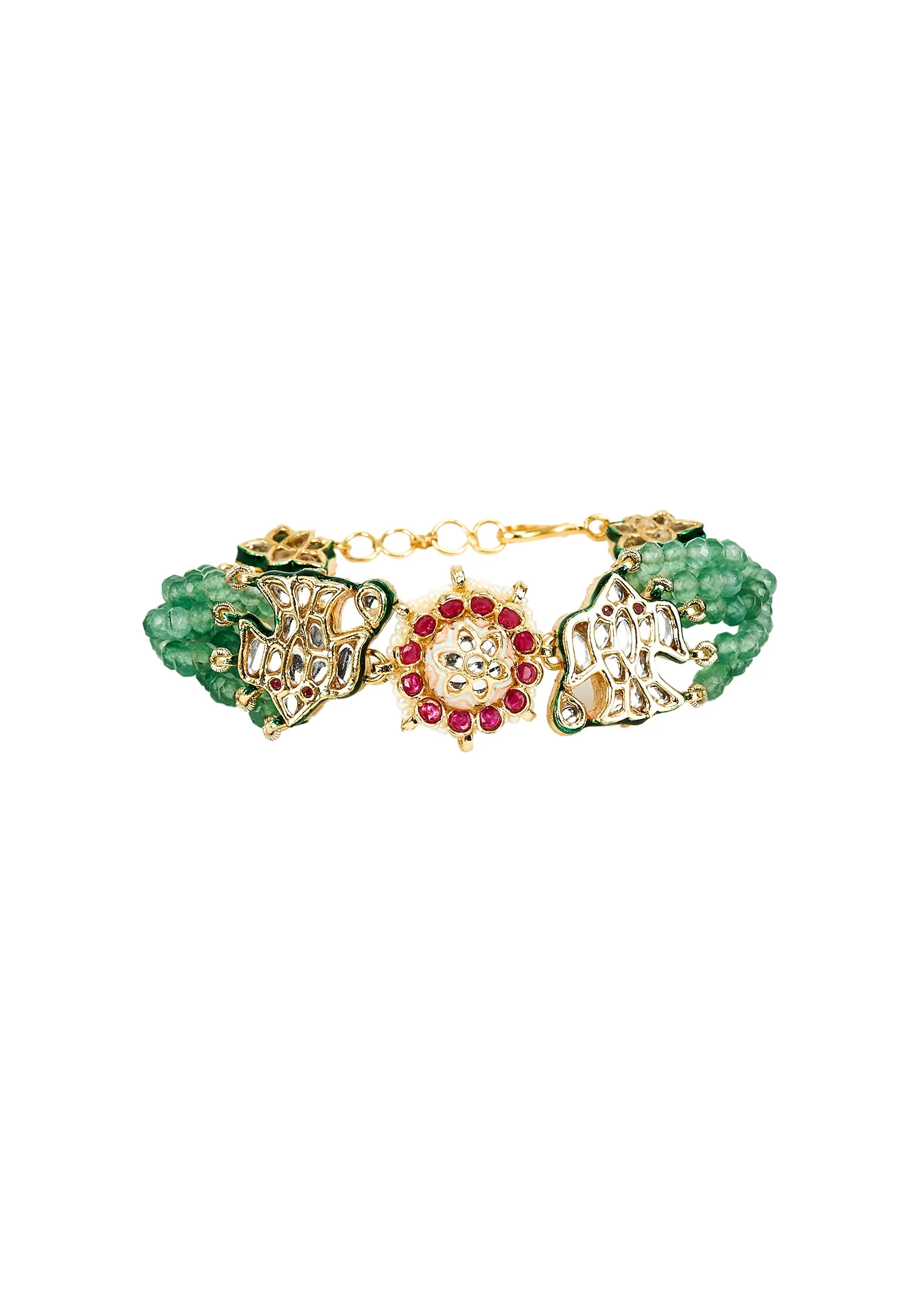 Gold Plated Green Beaded Bracelet - Image 2