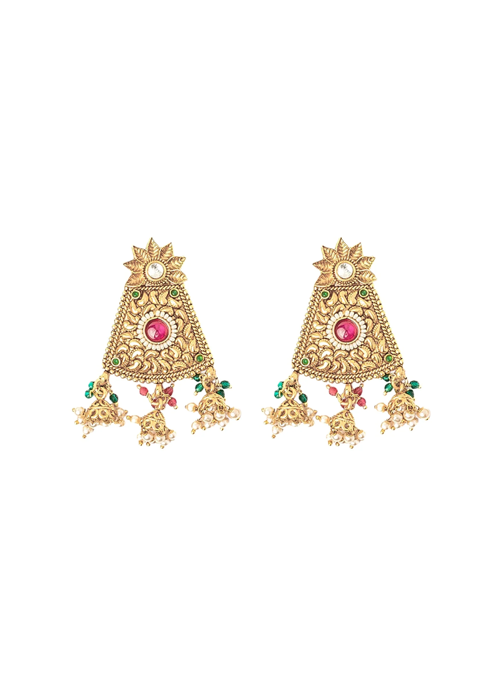 Gold Plated Green Choker Necklace Set With Earrings - Image 4
