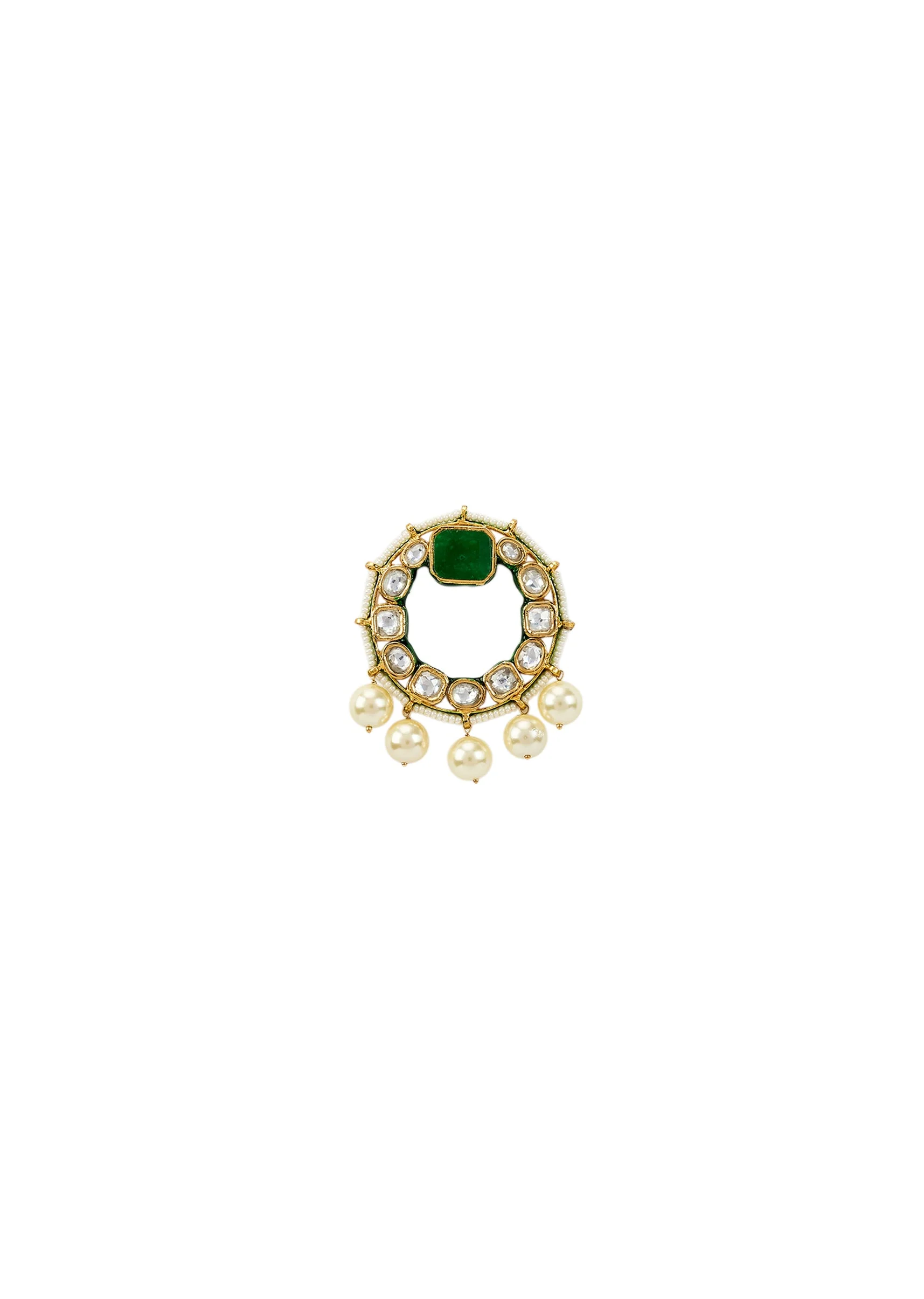 Gold Plated Green Kundan Polki Drop Earrings - Image 3