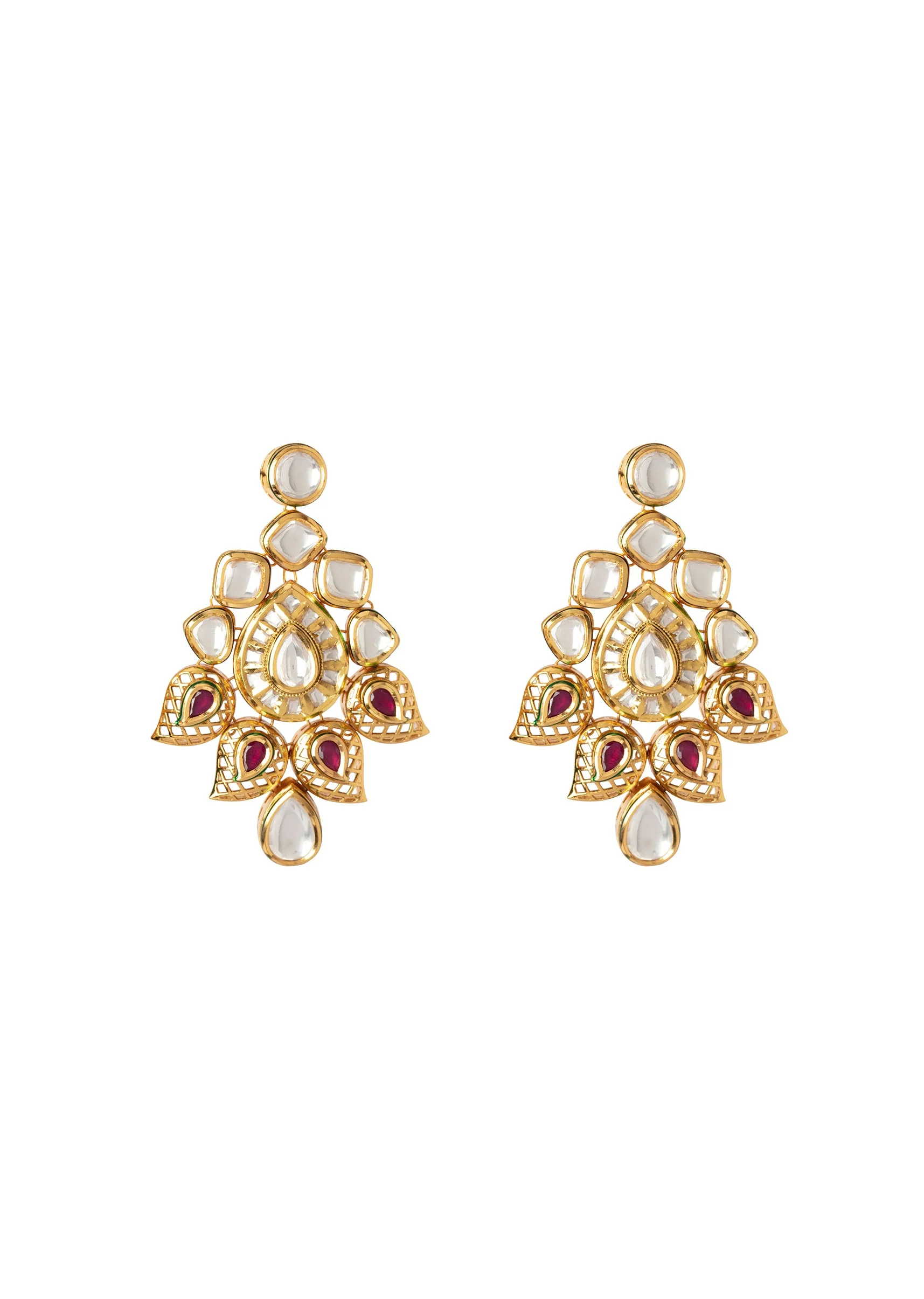 Gold Plated Kundan Polki Necklace With Earrings - Image 4