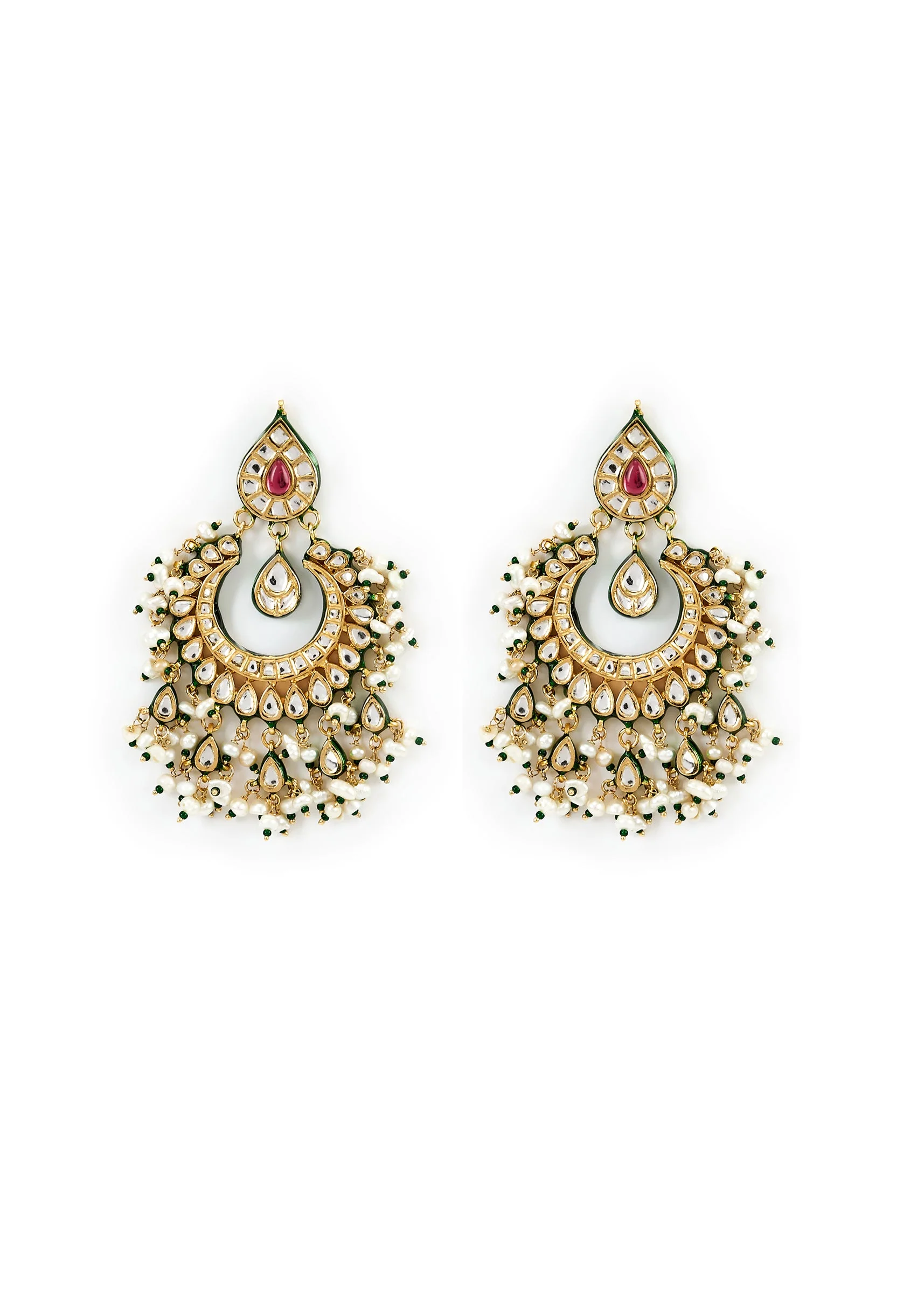 Gold Plated Pink Teardrop Choker Necklace Set With Earrings - Image 4