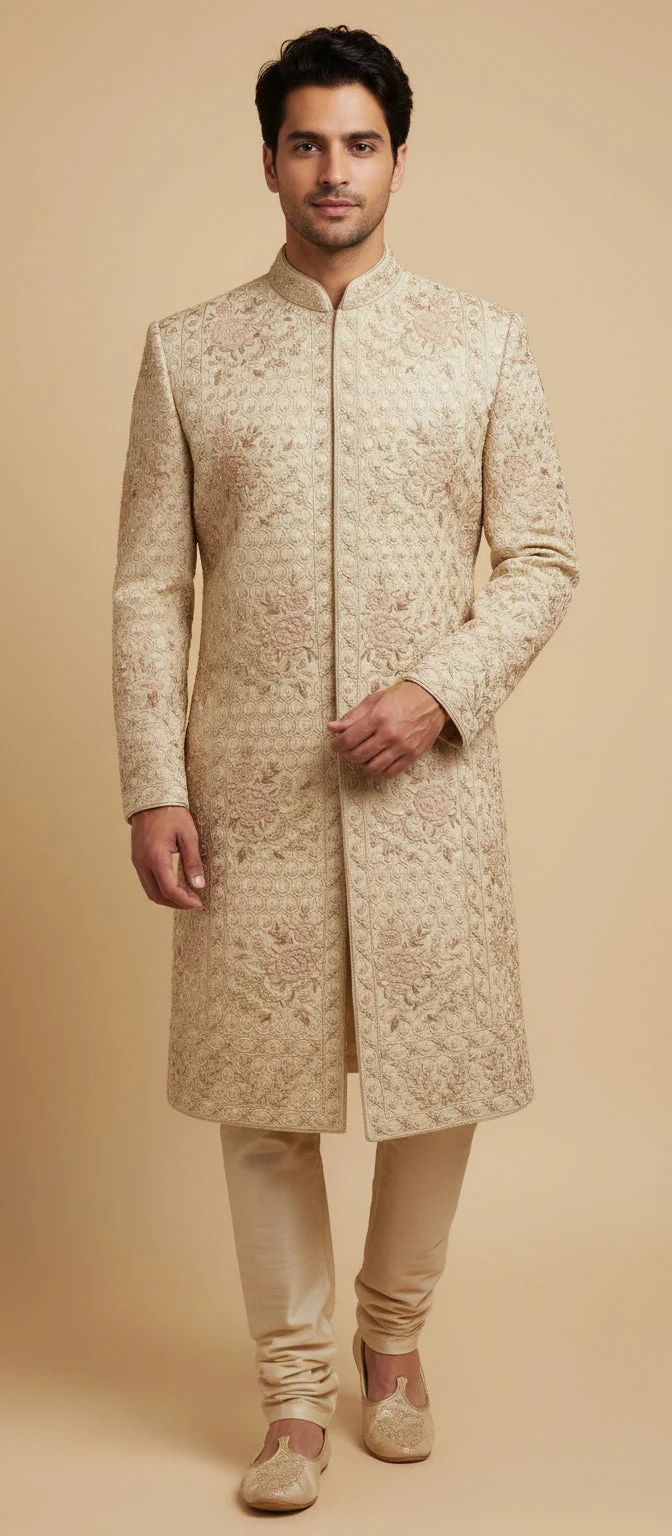 Gold Premium Wedding Sherwani - Image 2