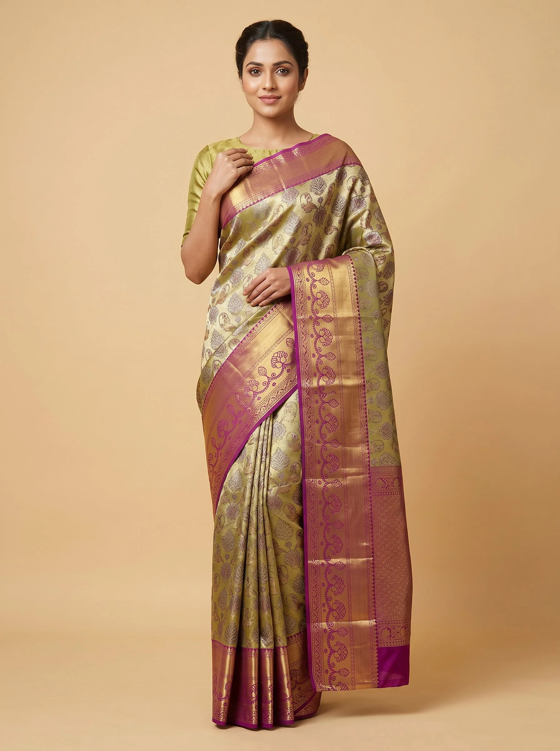 Gold Purple Glow Handloom Saree