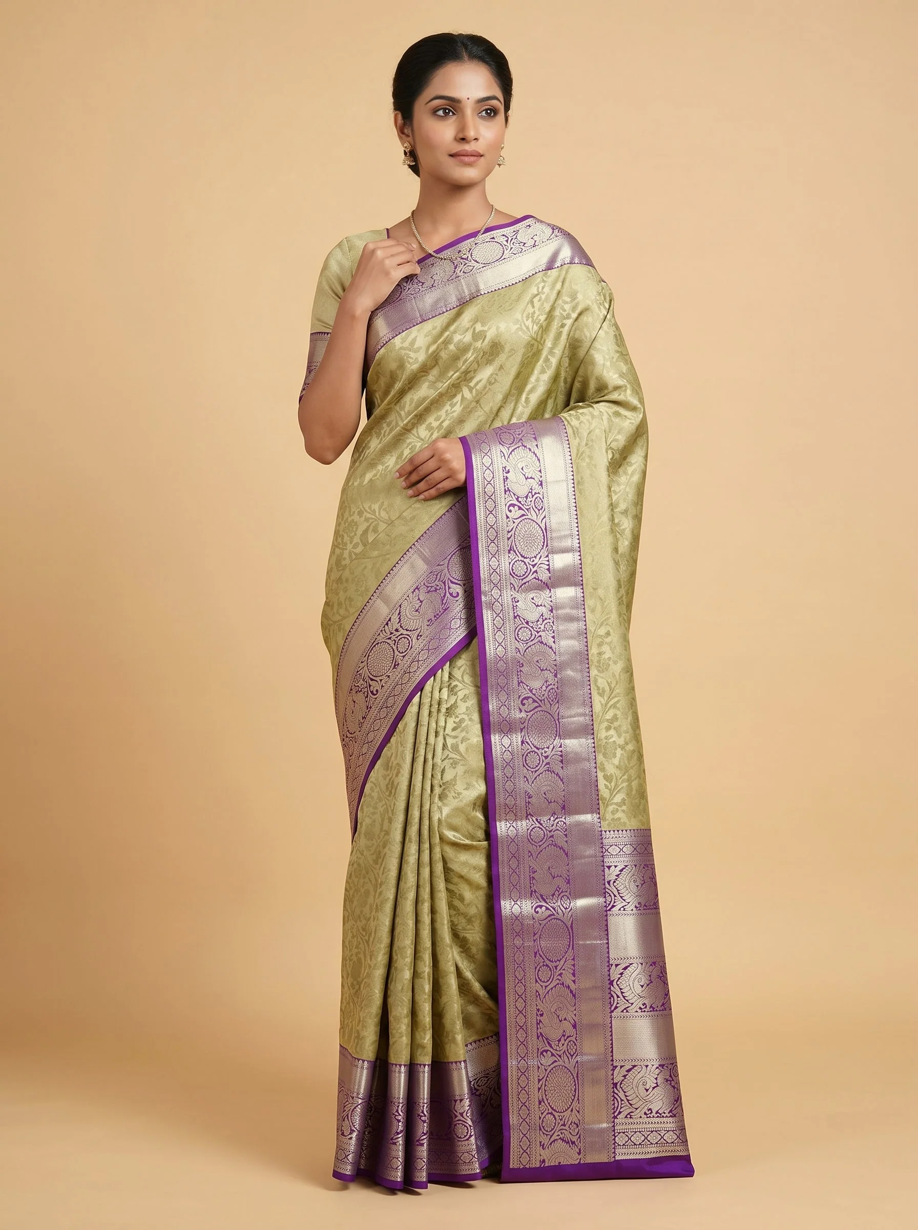 Gold Purple Regal Fusion Handloom Saree