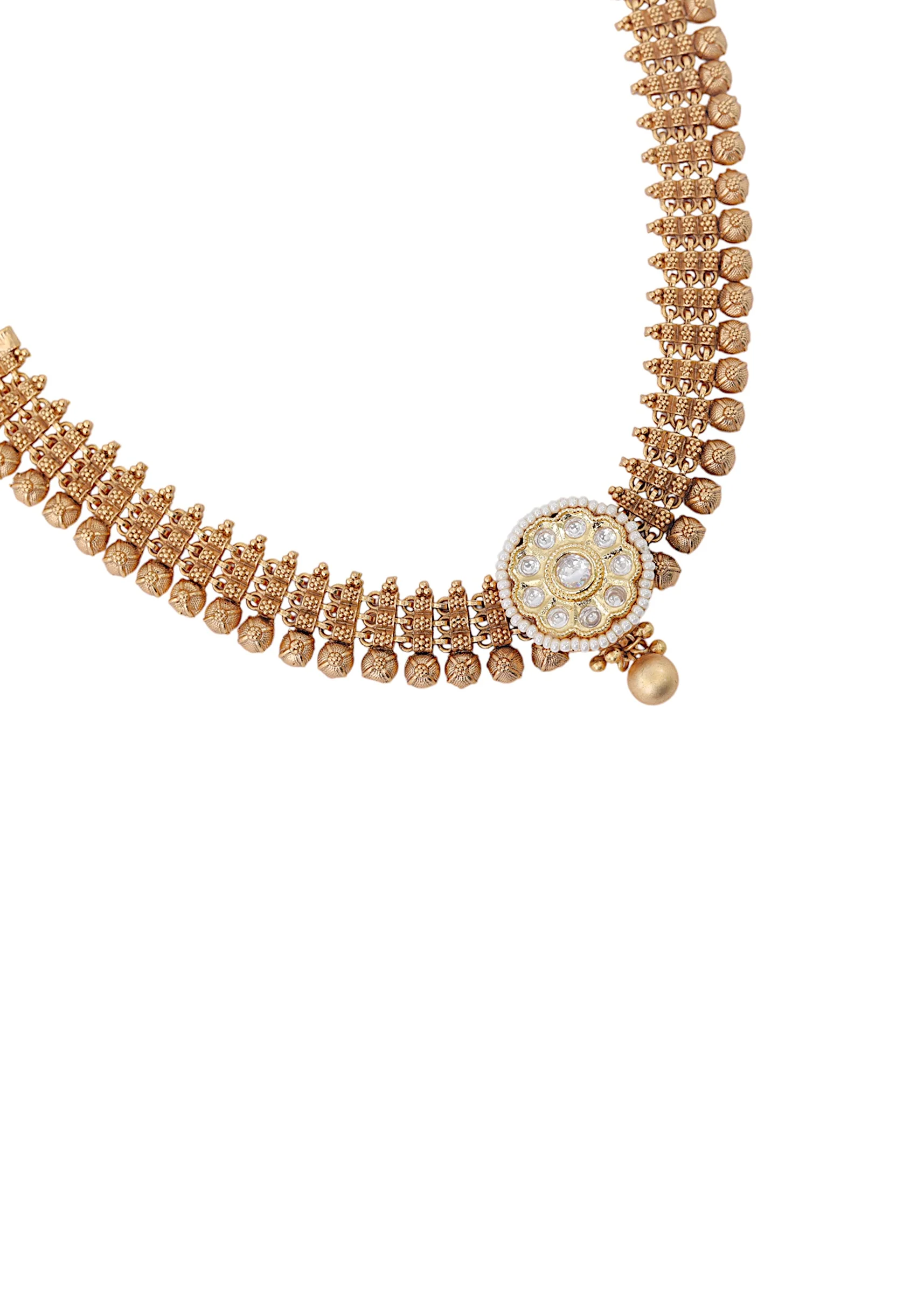 Gold Rajwadi Kundan Necklace and Earring Set - Image 3