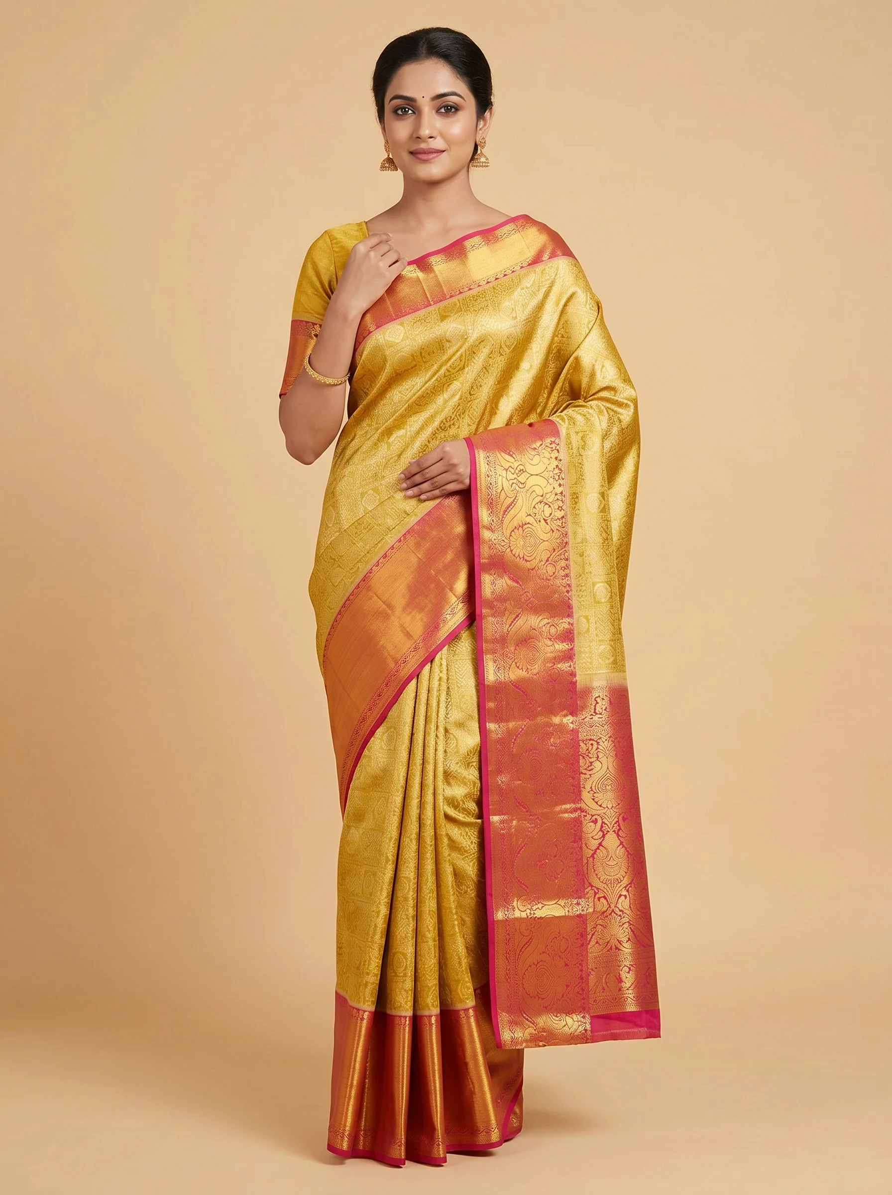 Gold Red Fusion Handloom Saree