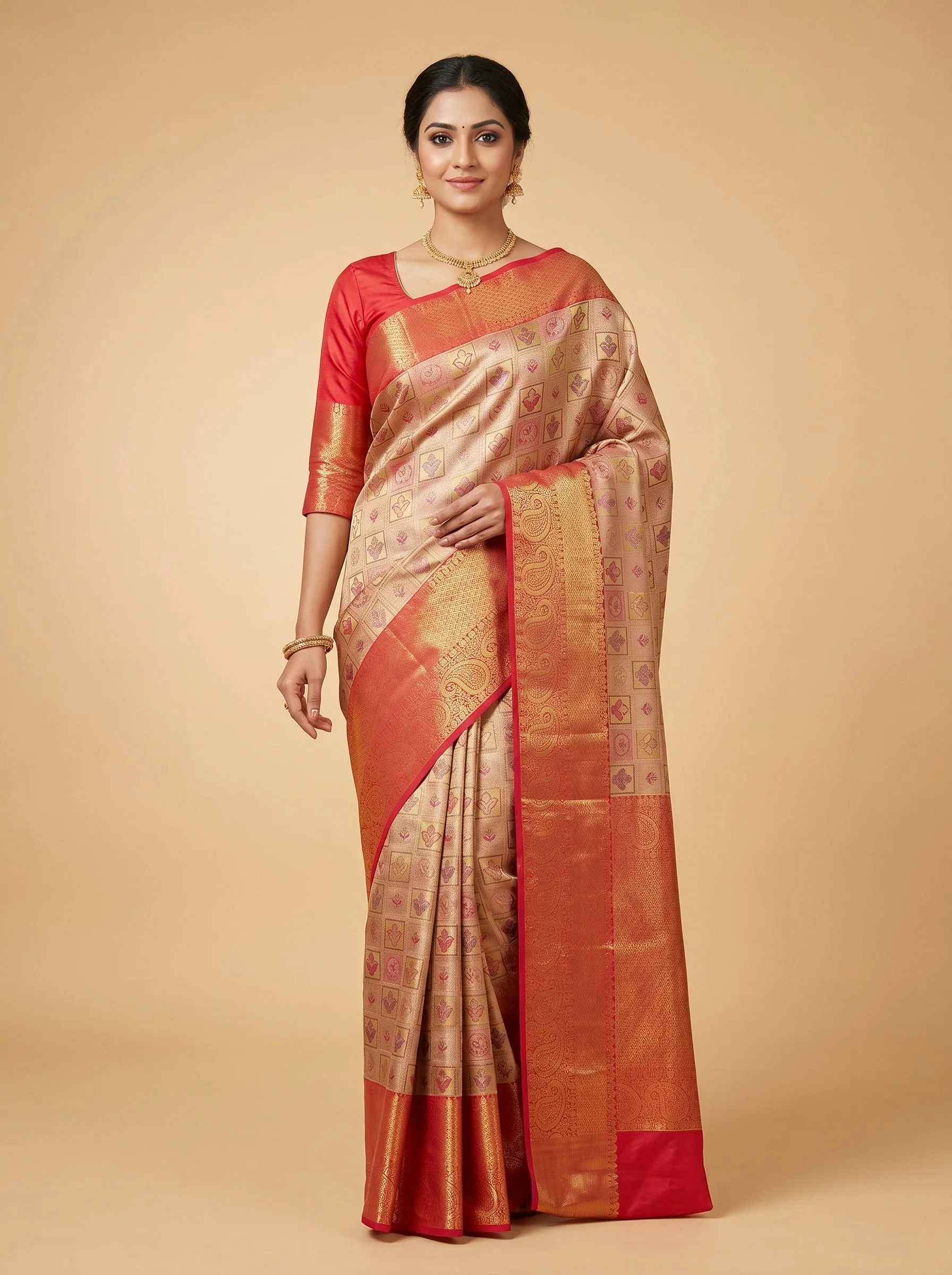 Gold Red Glow Handloom Saree