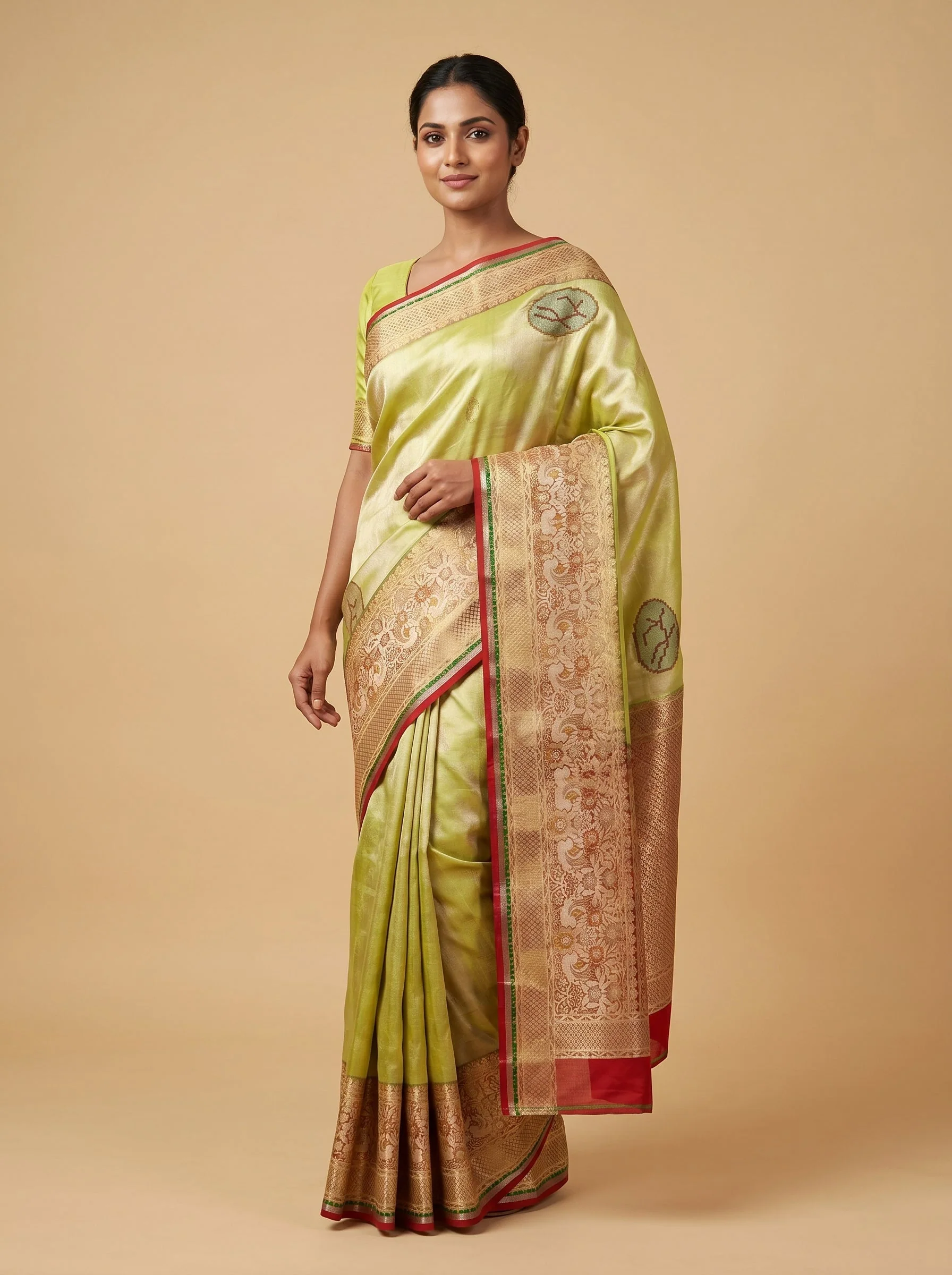 Gold red handloom saree with rich pallu